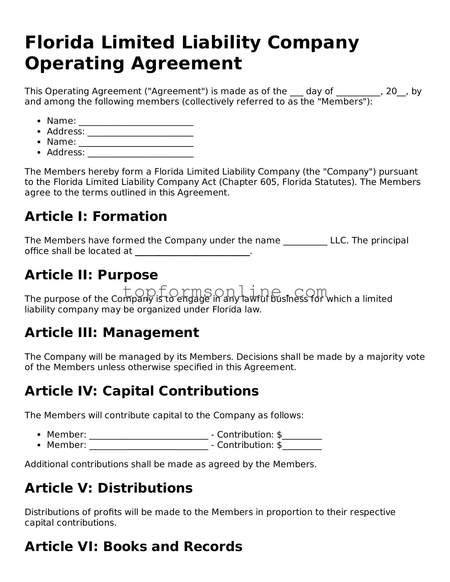 Printable Florida Operating Agreement Template