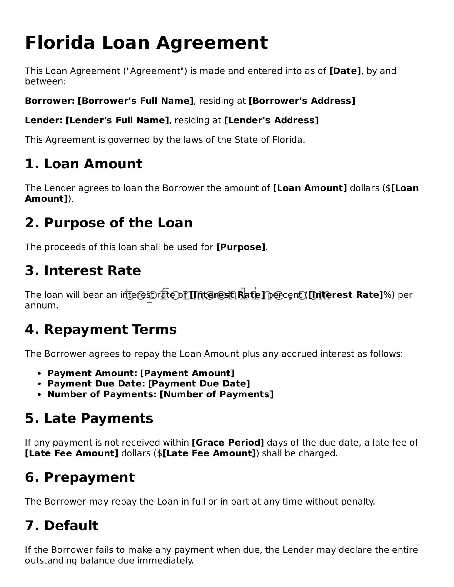 Printable Florida Loan Agreement Template