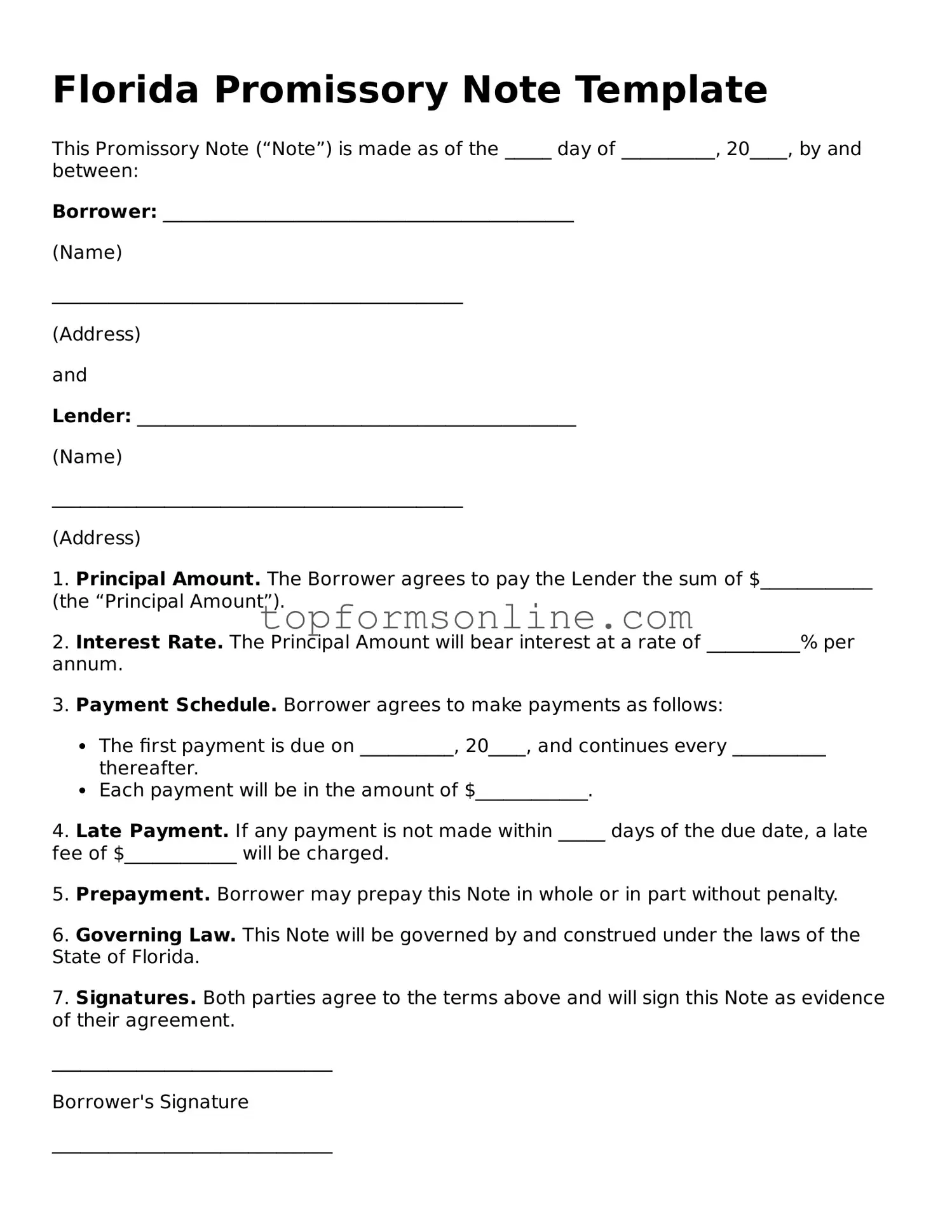 Printable Florida Promissory Note Template