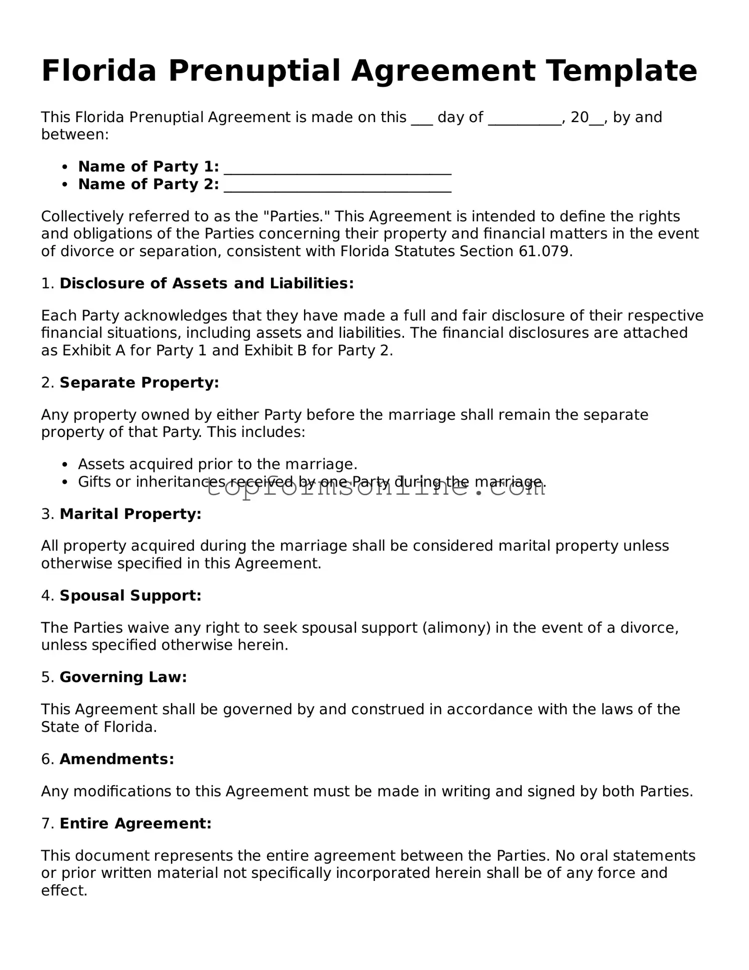 Printable Florida Prenuptial Agreement Template