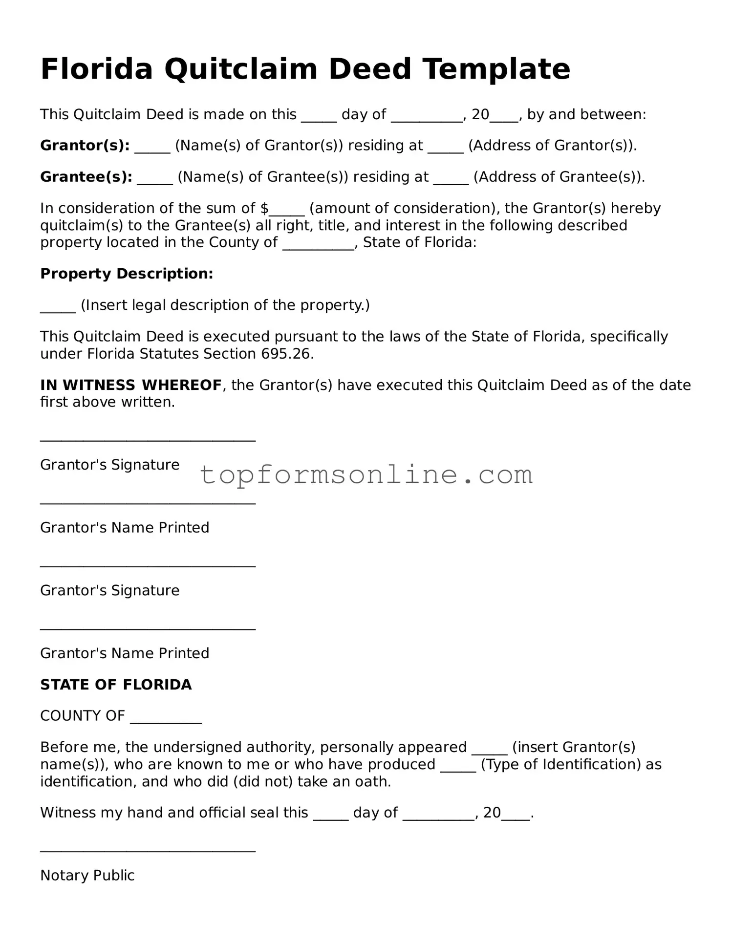 Printable Florida Quitclaim Deed Template
