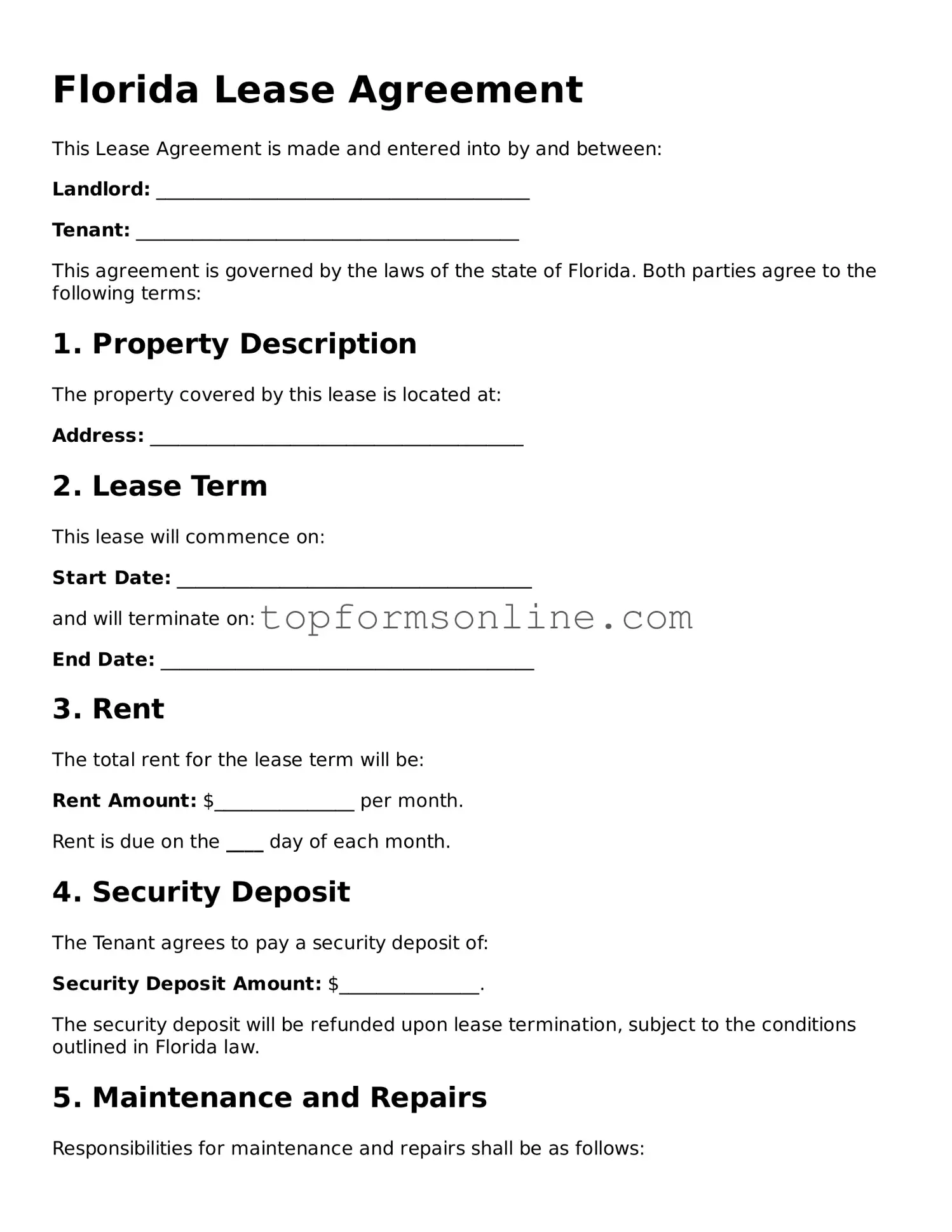 Printable Florida Lease Agreement Template