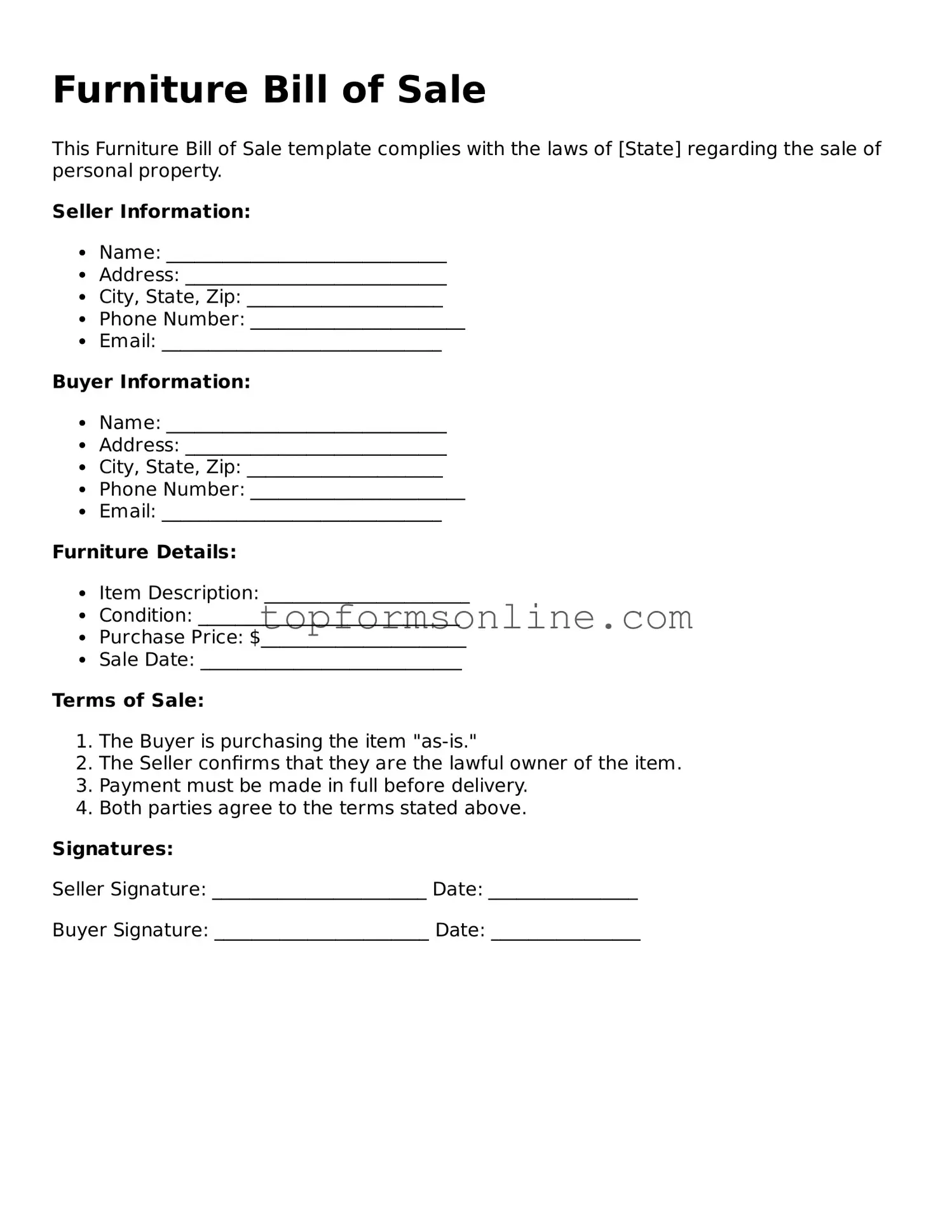 Valid Furniture Bill of Sale Template
