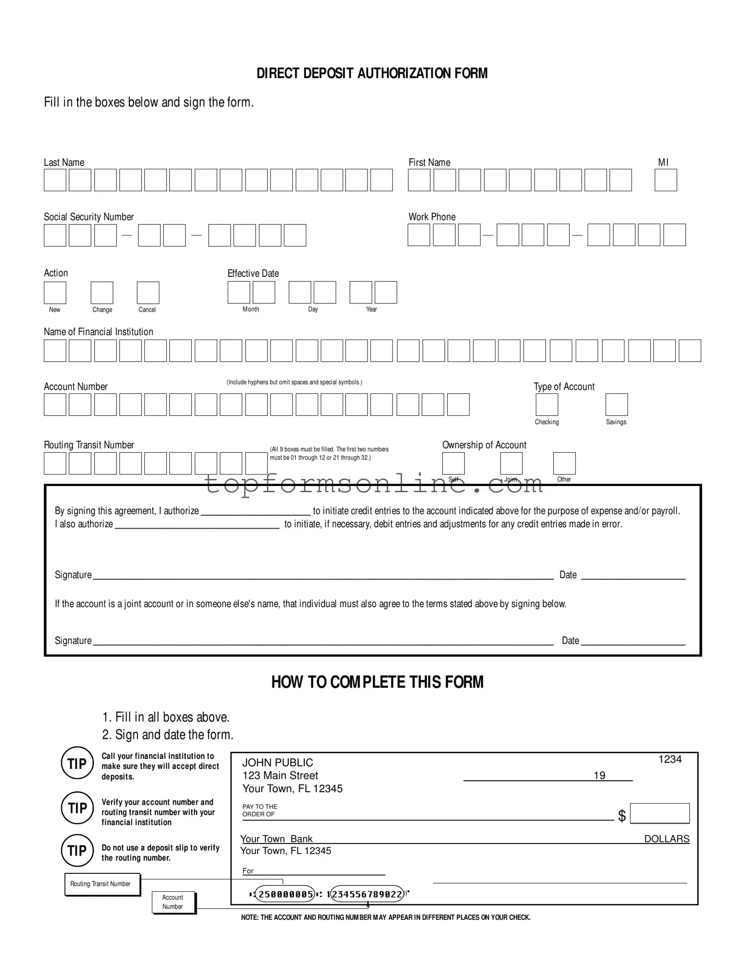 Fill Out a Valid Generic Direct Deposit Form