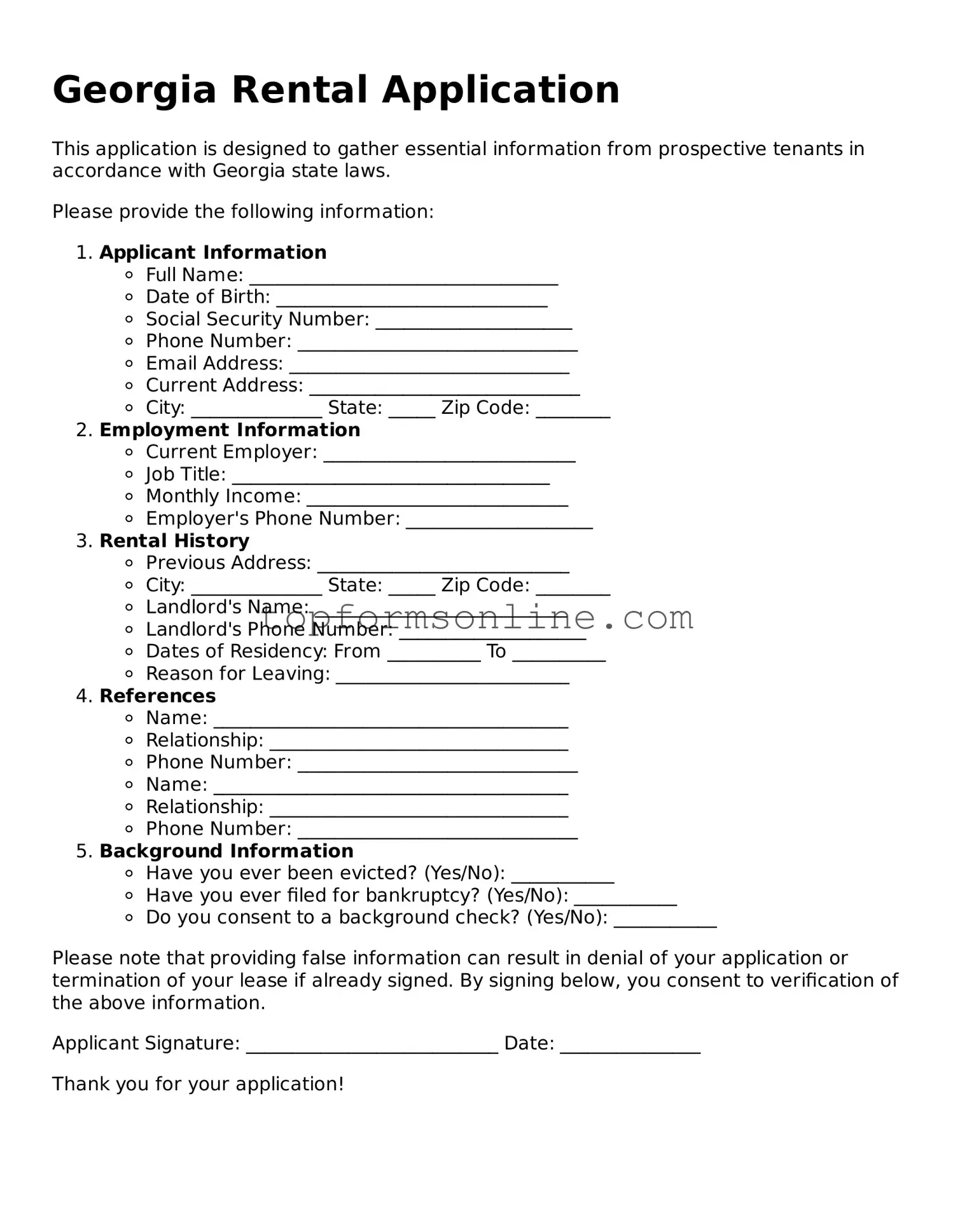 Printable Georgia Rental Application Template