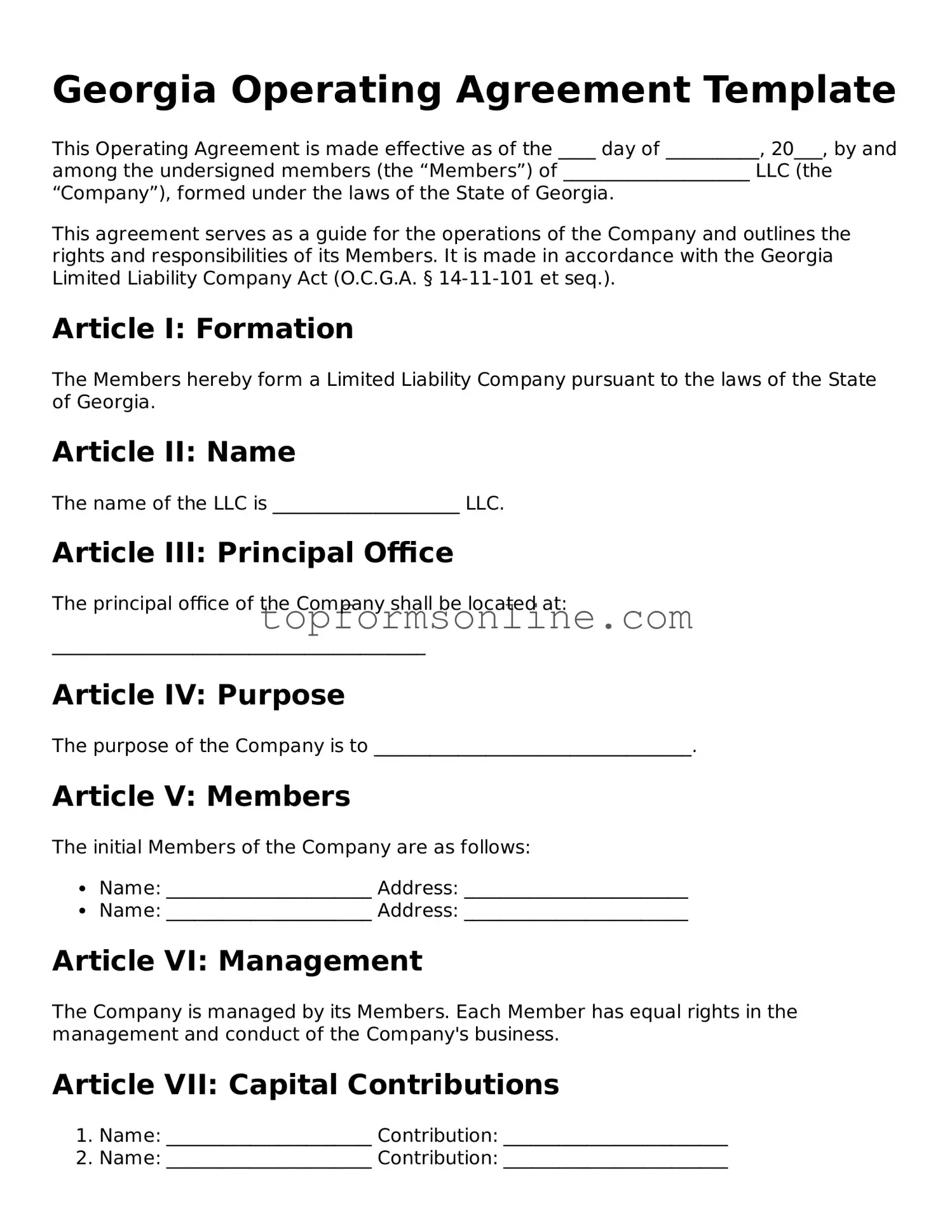 Printable Georgia Operating Agreement Template