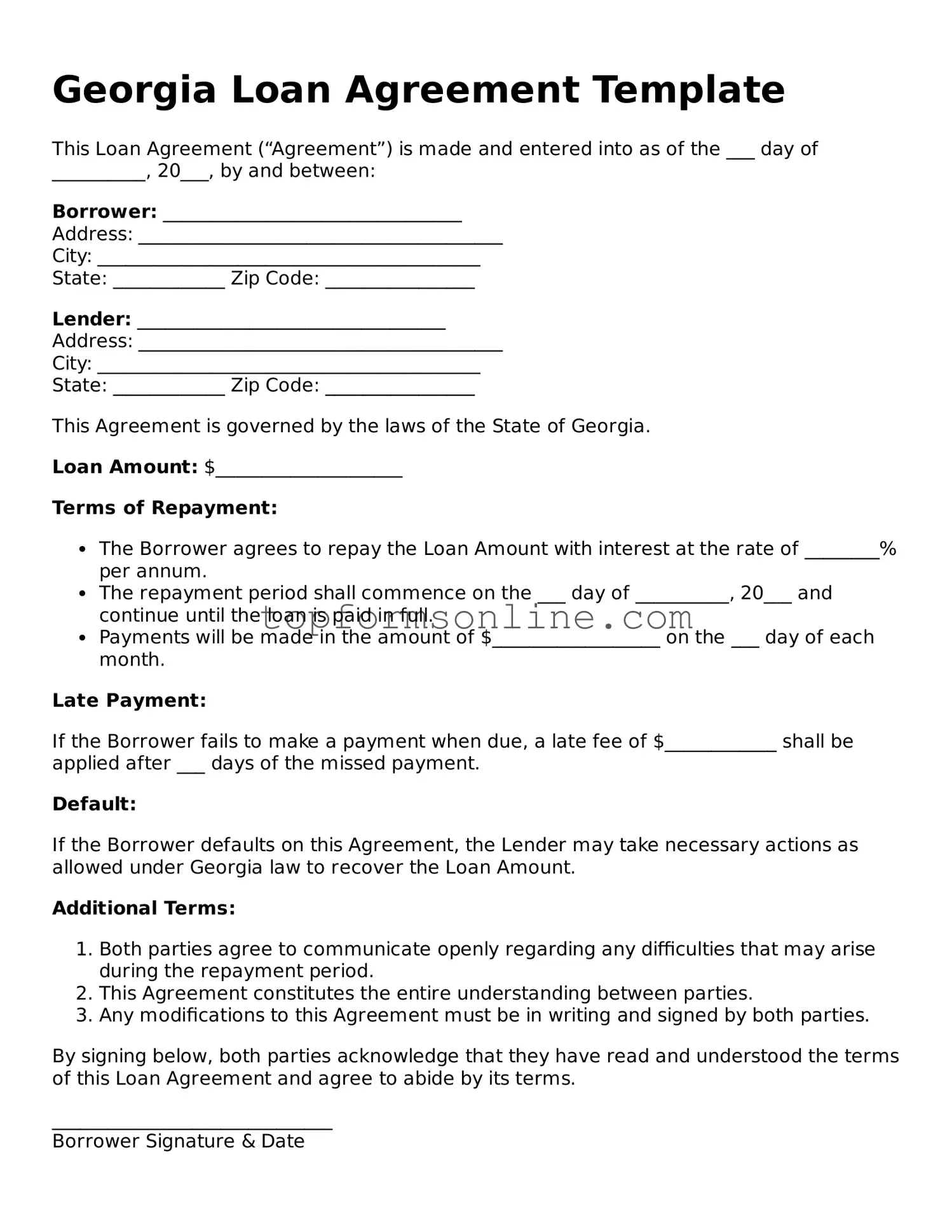 Printable Georgia Loan Agreement Template