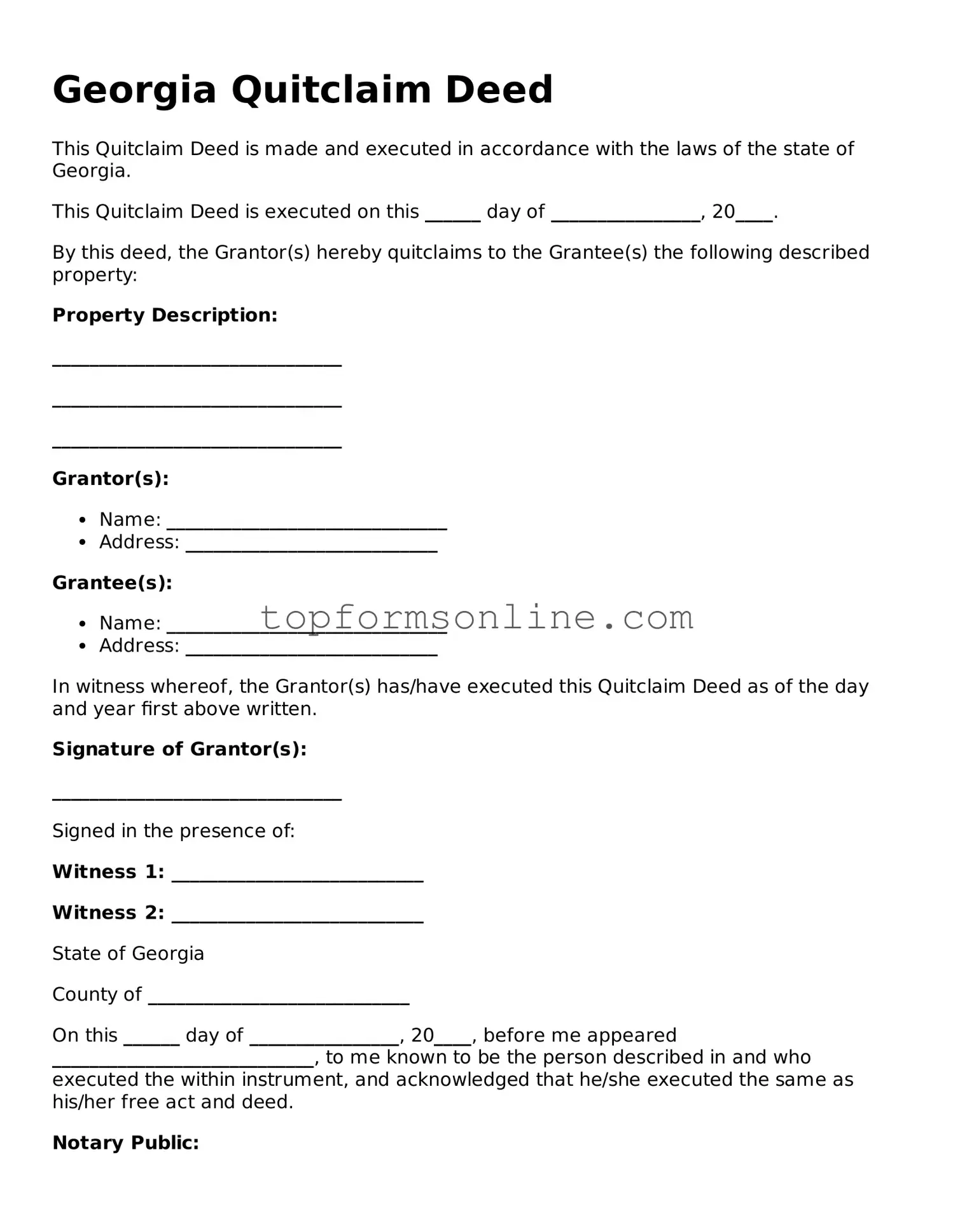 Printable Georgia Quitclaim Deed Template