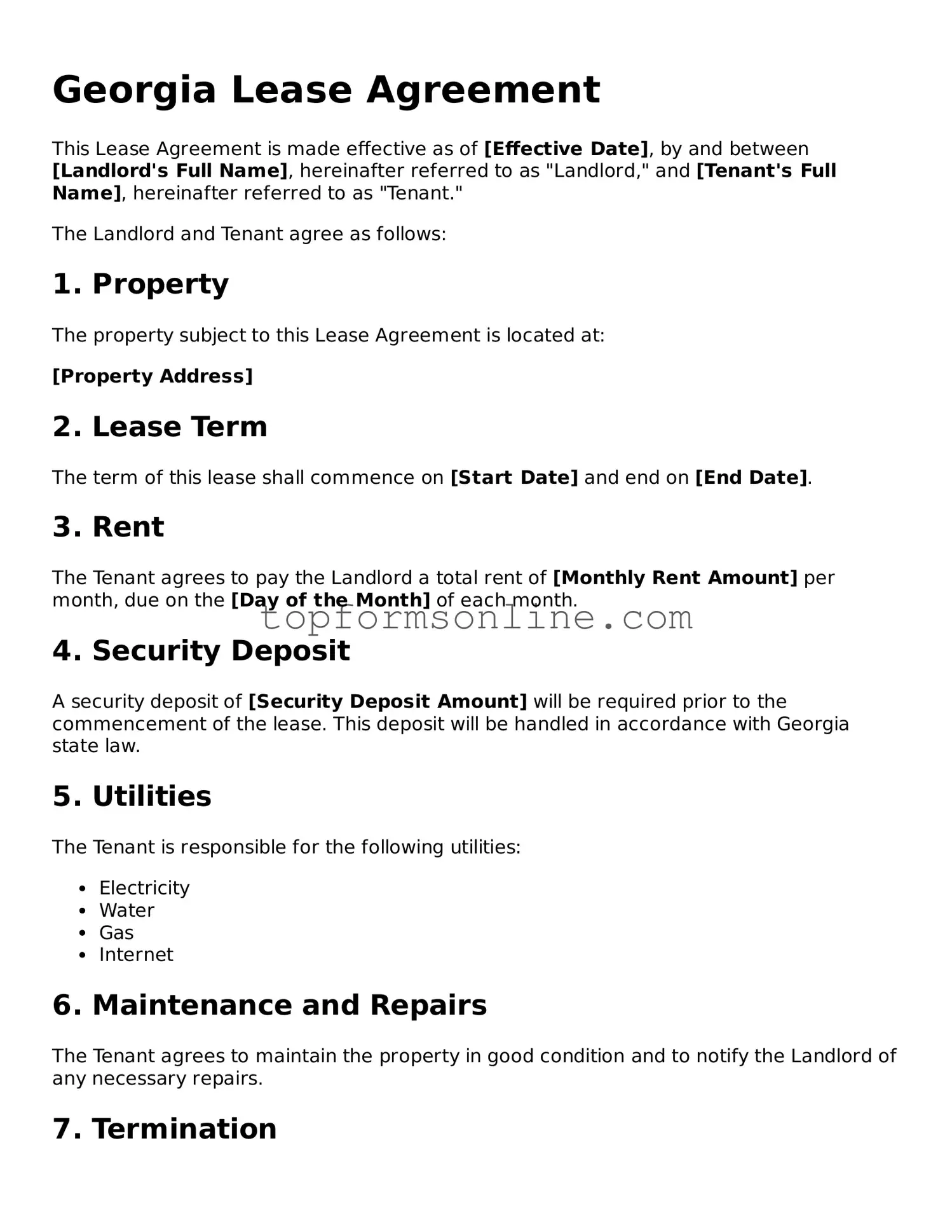 Printable Georgia Lease Agreement Template