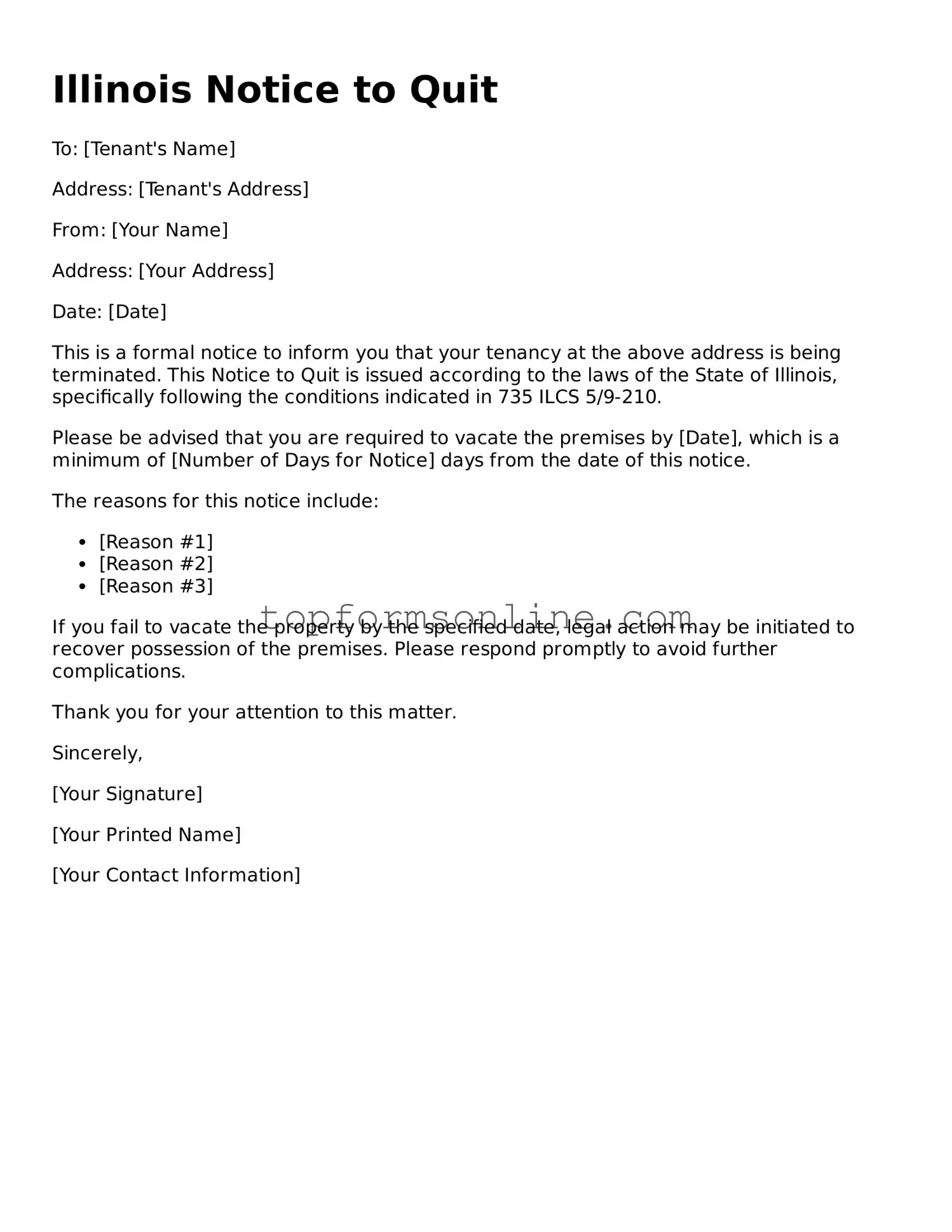 Printable Illinois Notice to Quit Template