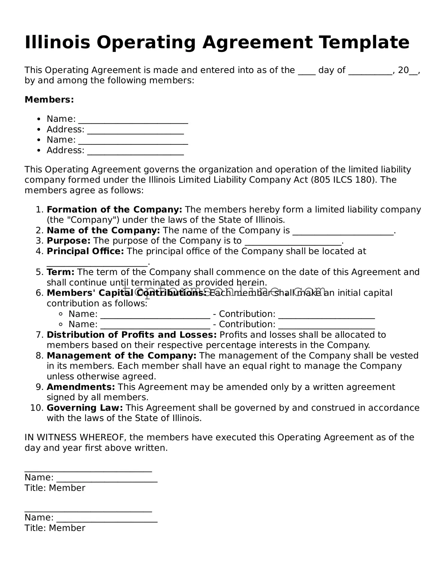 Printable Illinois Operating Agreement Template