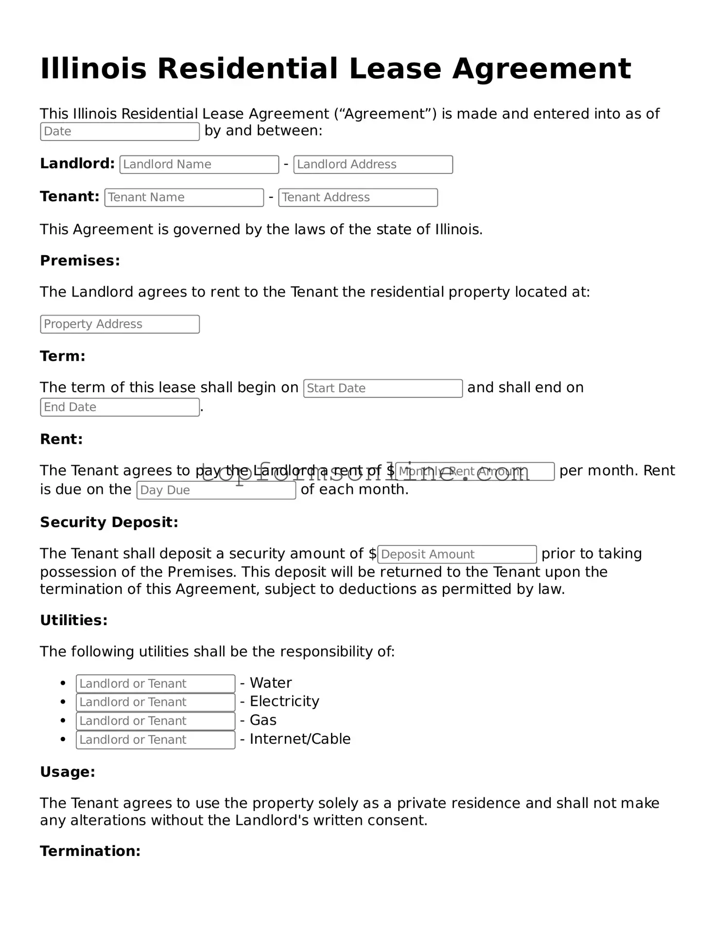 Printable Illinois Residential Lease Agreement Template