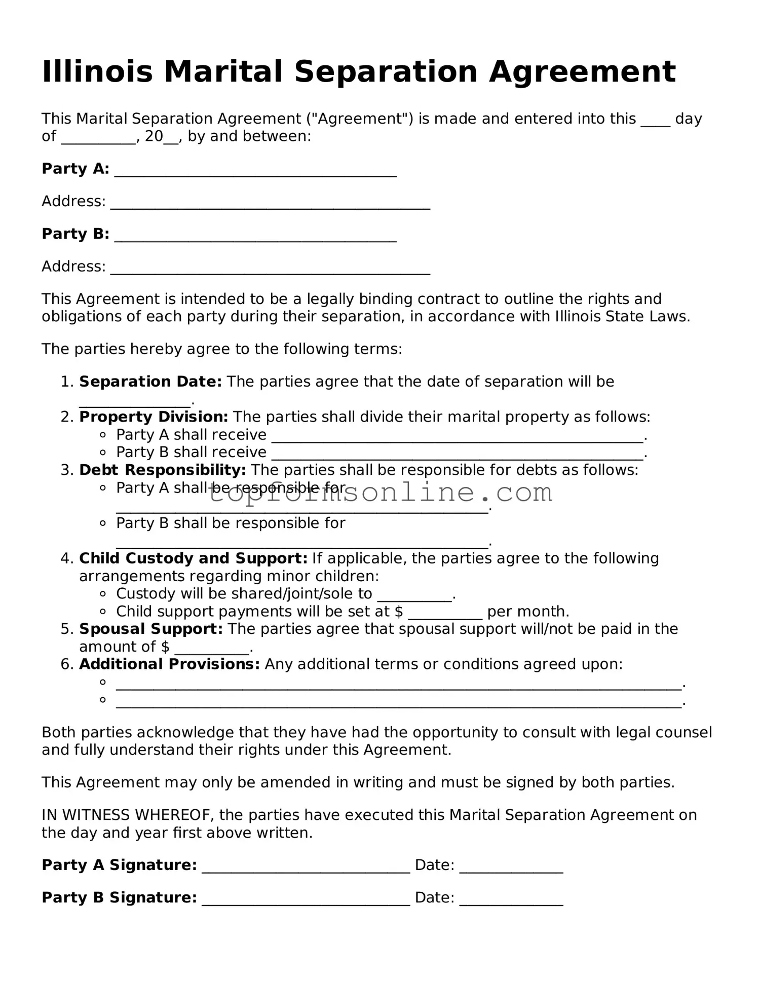 Printable Illinois Marital Separation Agreement Template