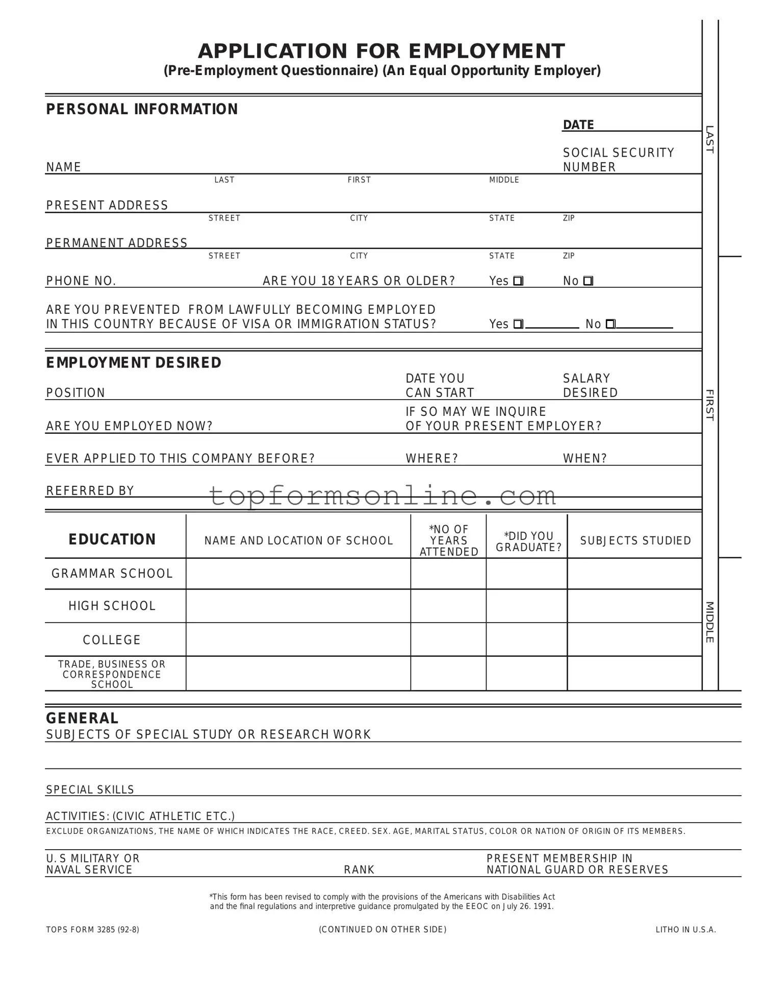 Fill Out a Valid Employment Application Pdf Form