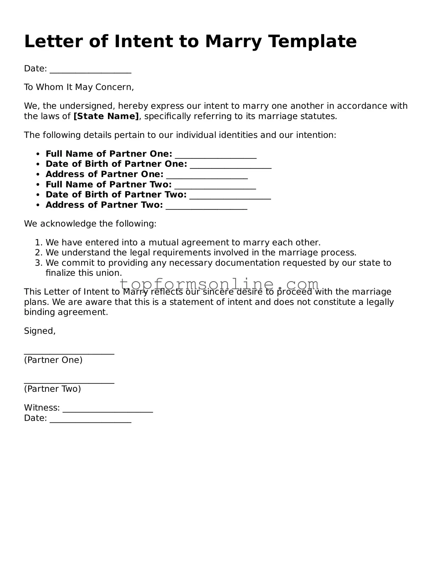 Valid Letter of Intent to Marry Template