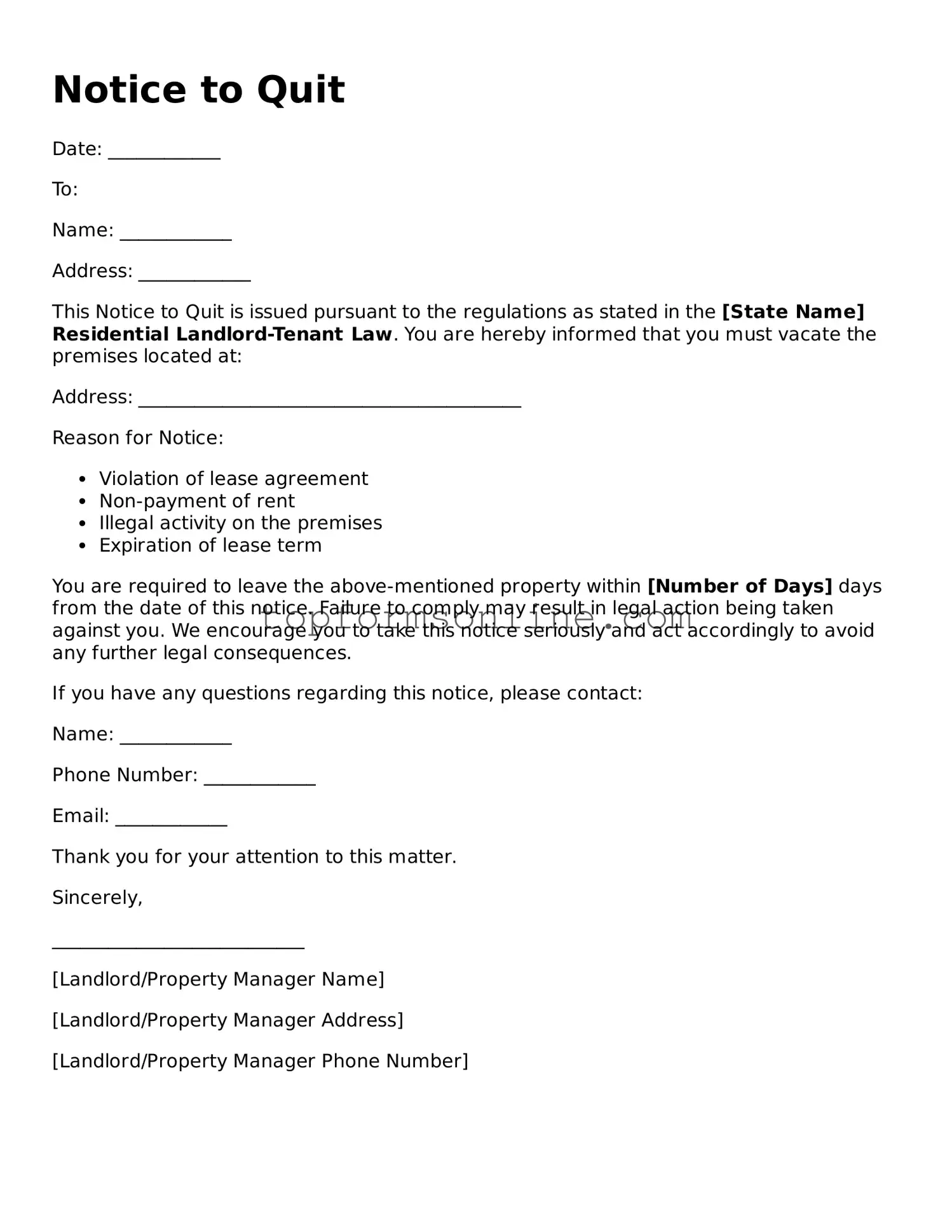 Valid Notice to Quit Template