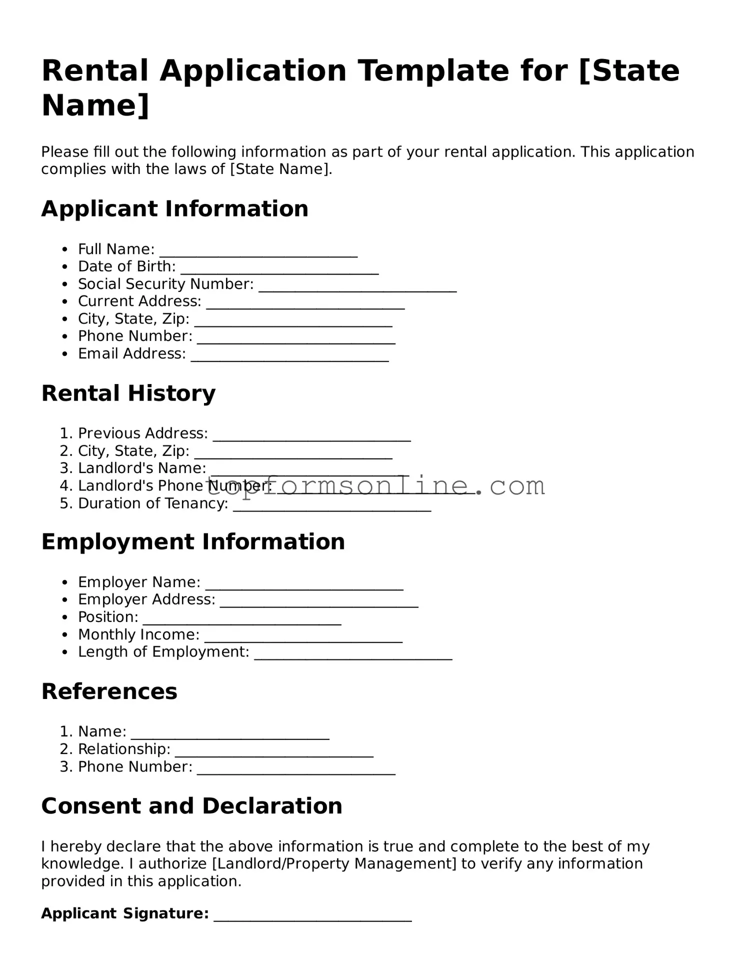 Valid Rental Application Template