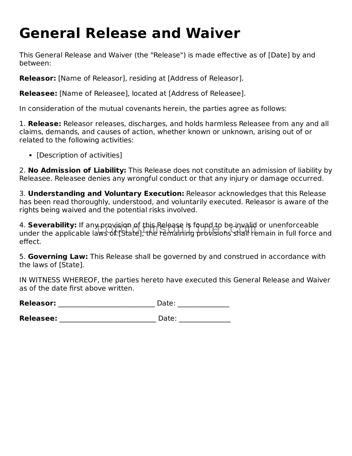 Valid General Release and Waiver Template