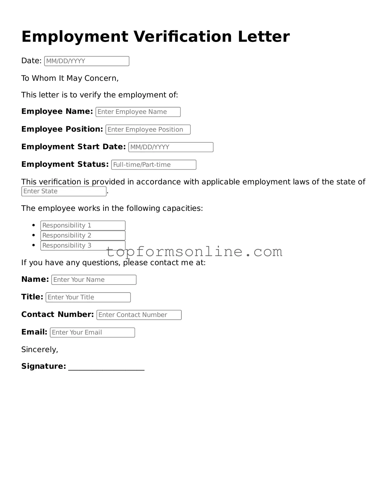 Valid Employment Verification Template