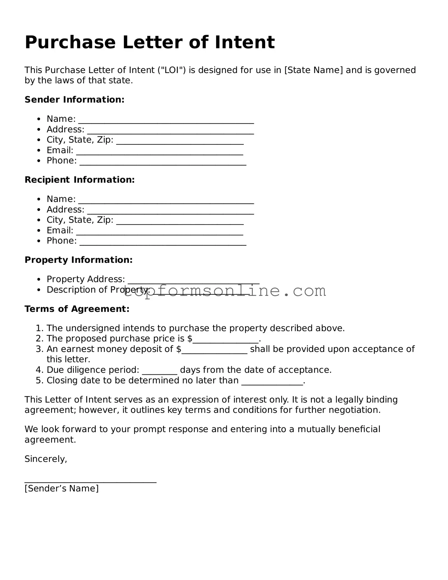 Valid Purchase Letter of Intent Template