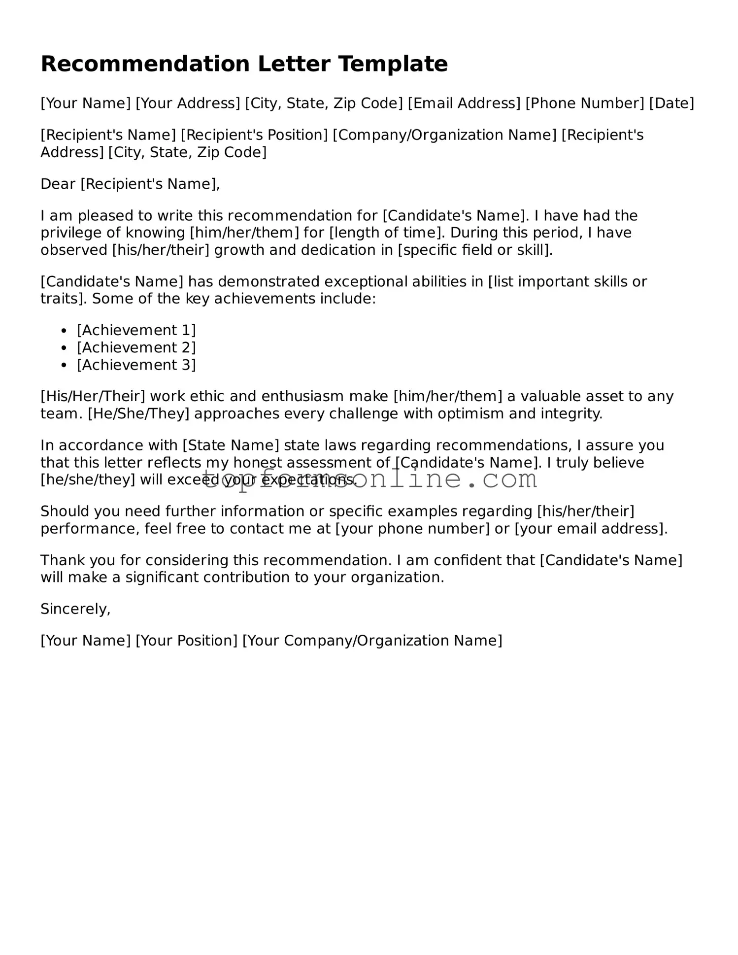 Valid Recommendation Letter Template