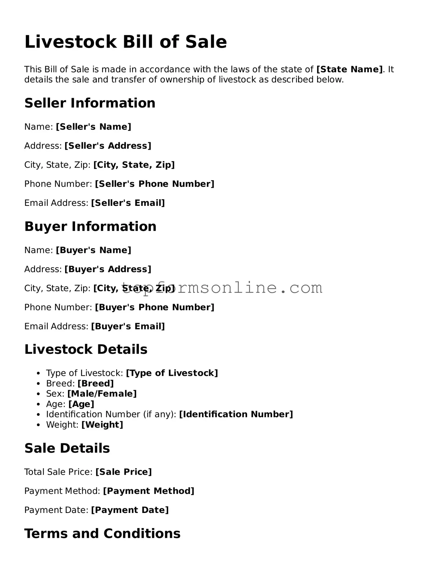 Valid Livestock Bill of Sale Template