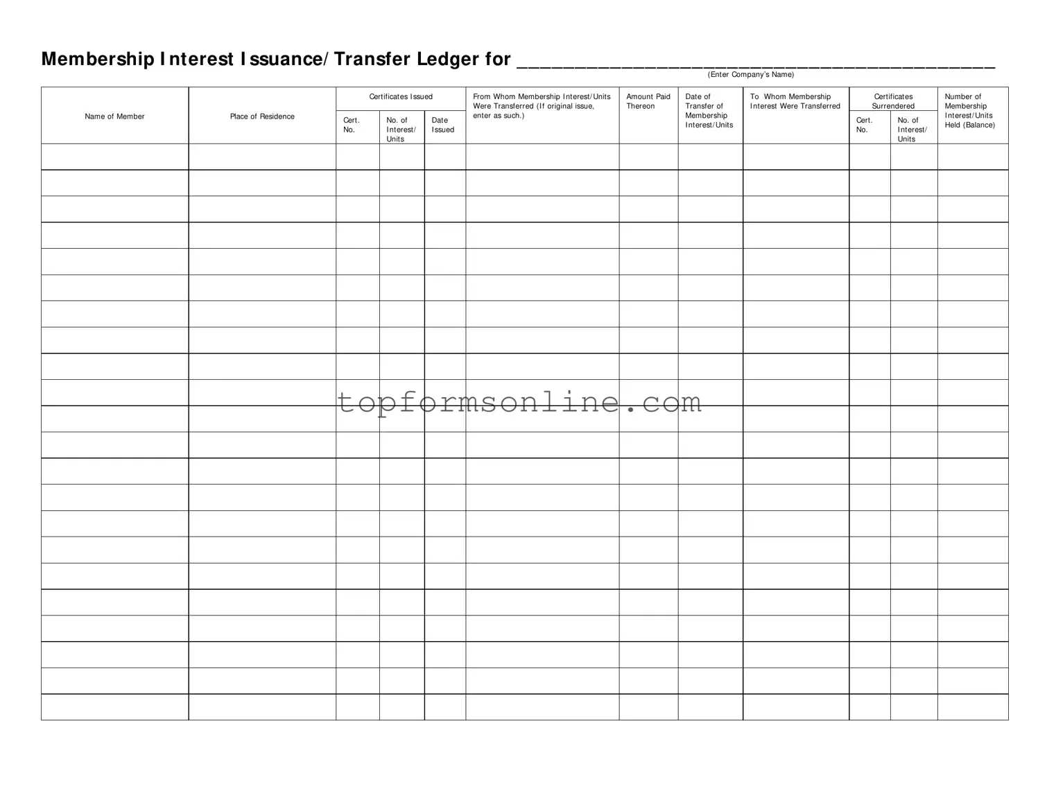 Fill Out a Valid Membership Ledger Form