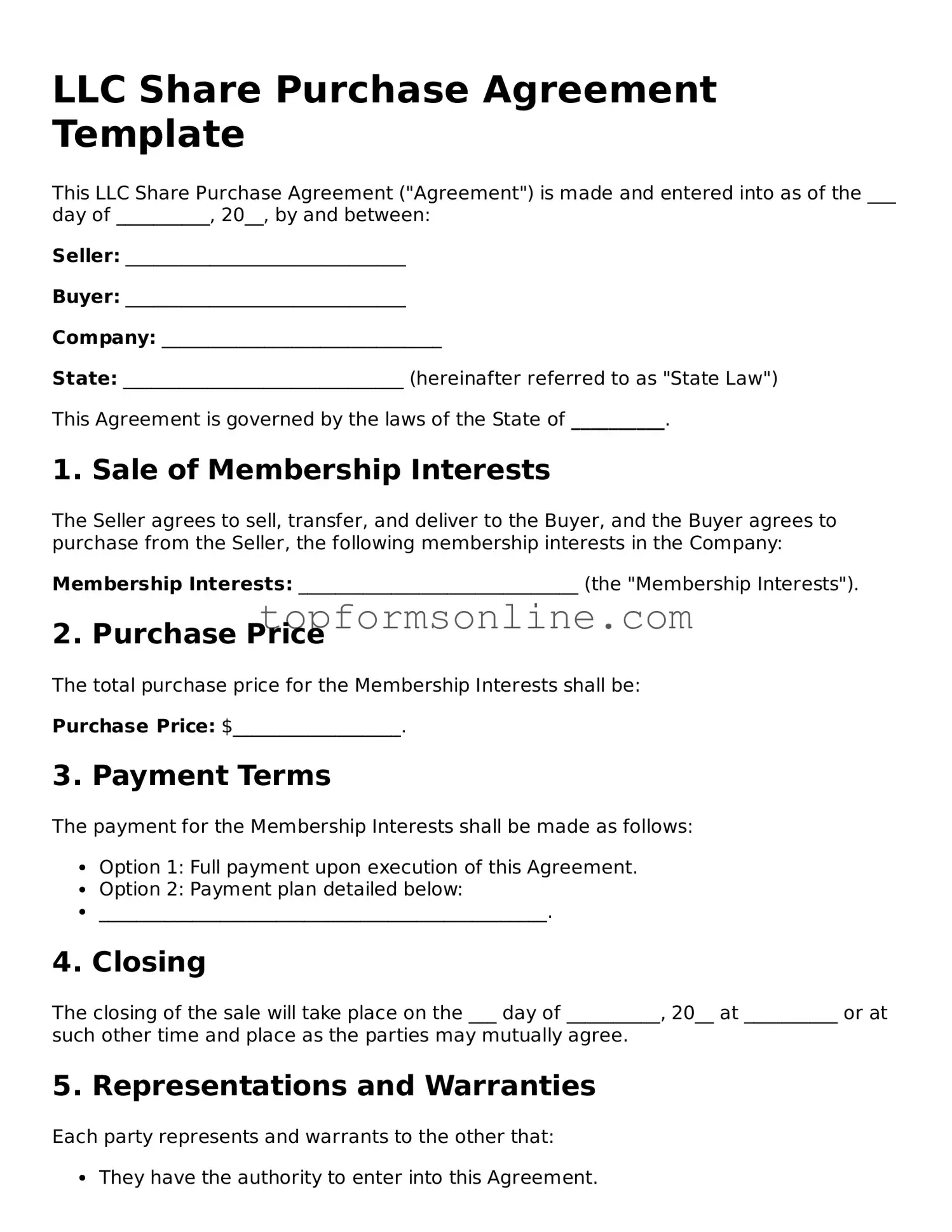 Valid LLC Share Purchase Agreement Template