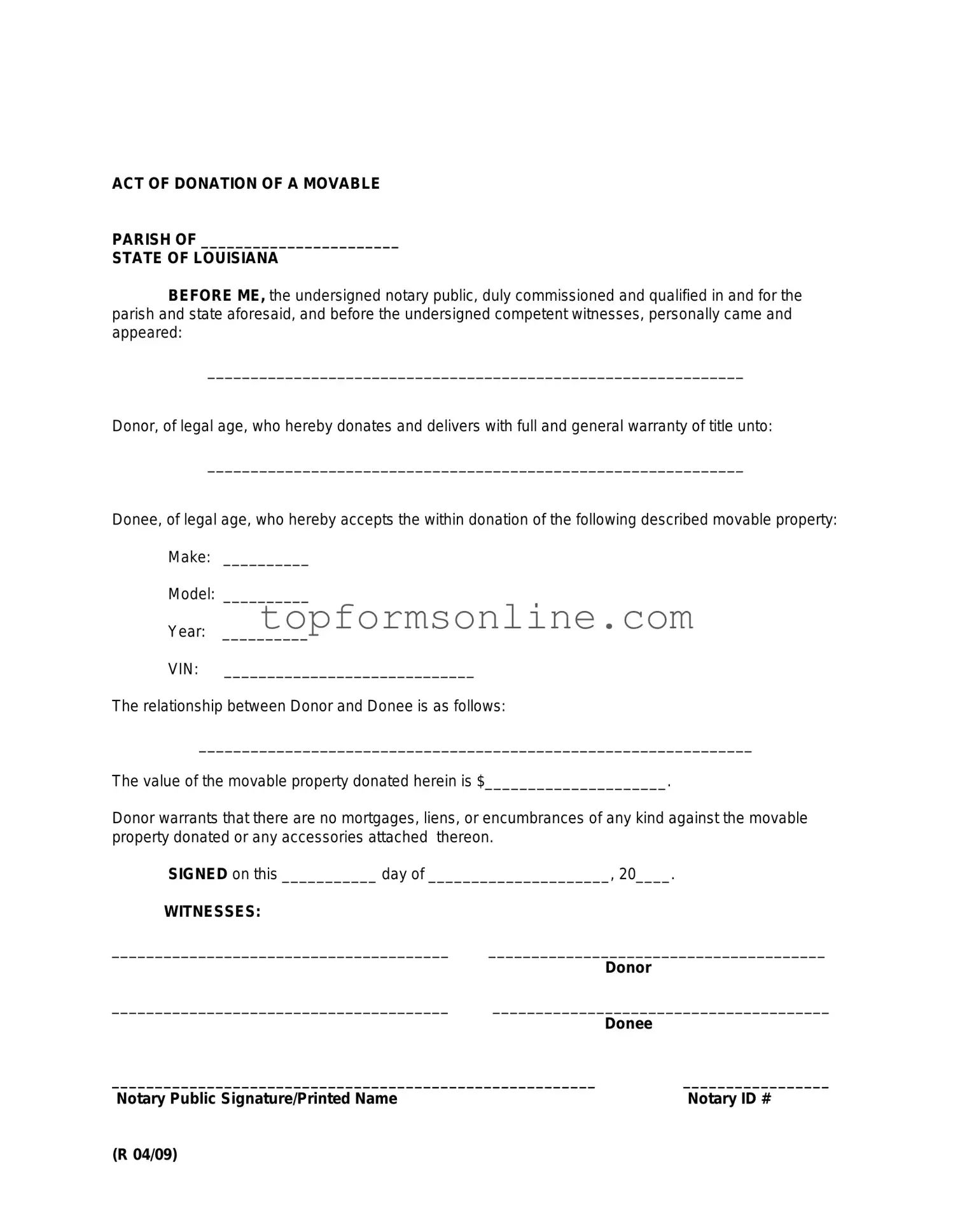 Fill Out a Valid Louisiana act of donation Form