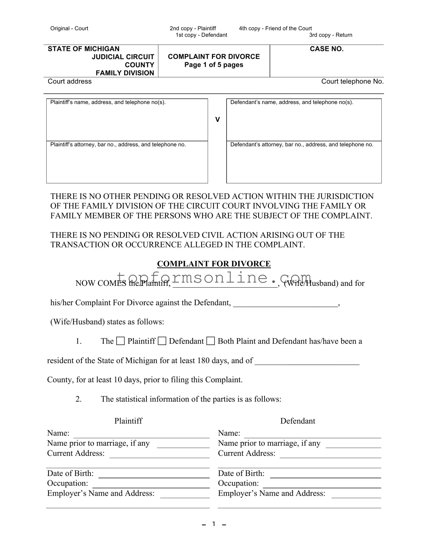 Fill Out a Valid Michigan Complaint Divorce Form