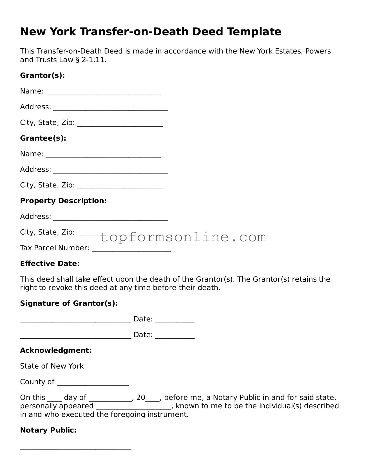 Printable New York Transfer-on-Death Deed Template