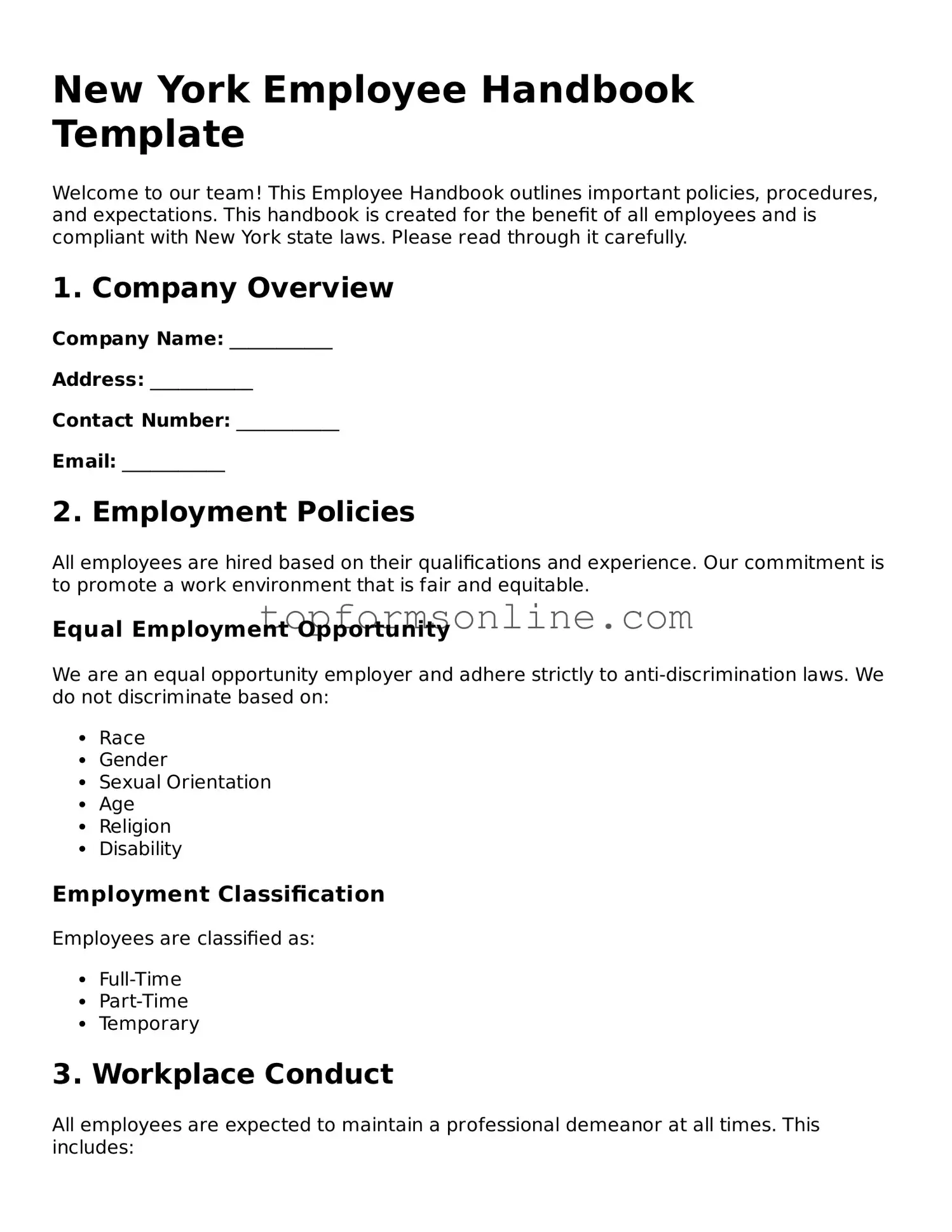 Printable New York Employee Handbook Template