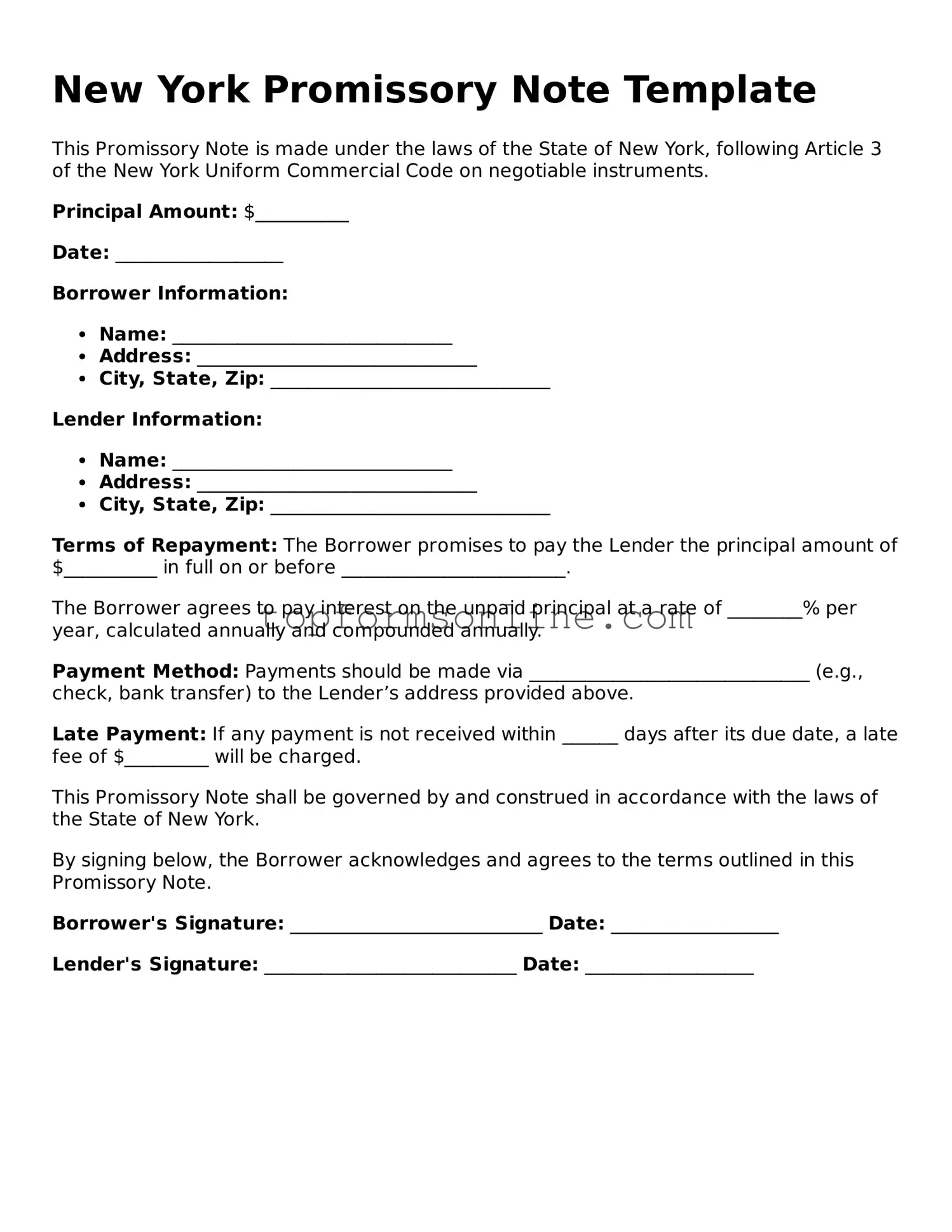 Printable New York Promissory Note Template