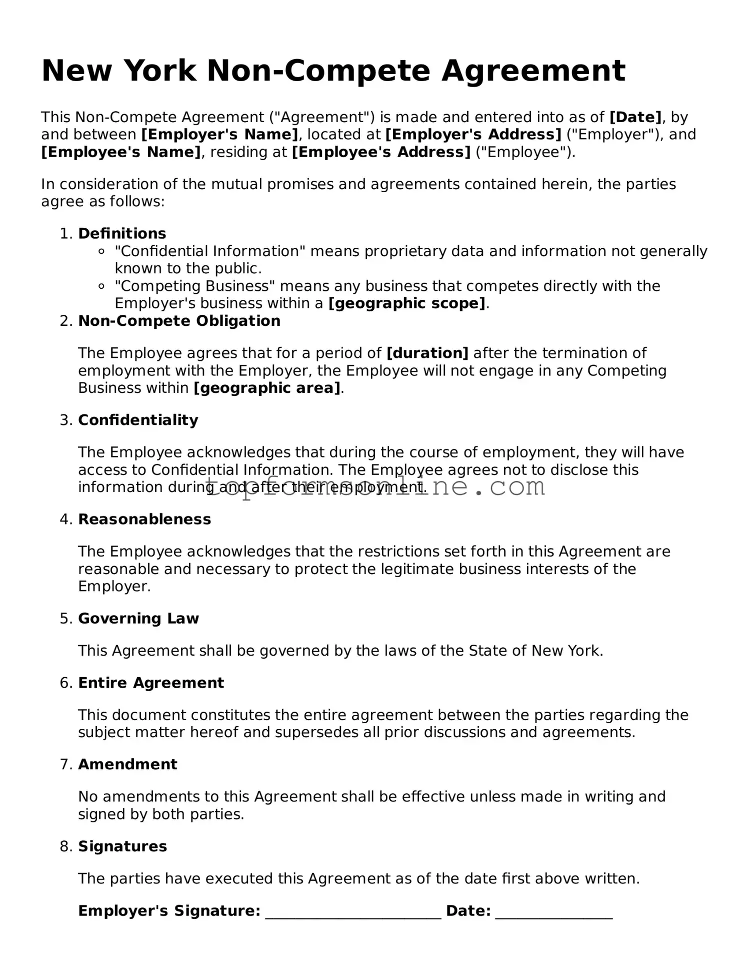 Printable New York Non-compete Agreement Template