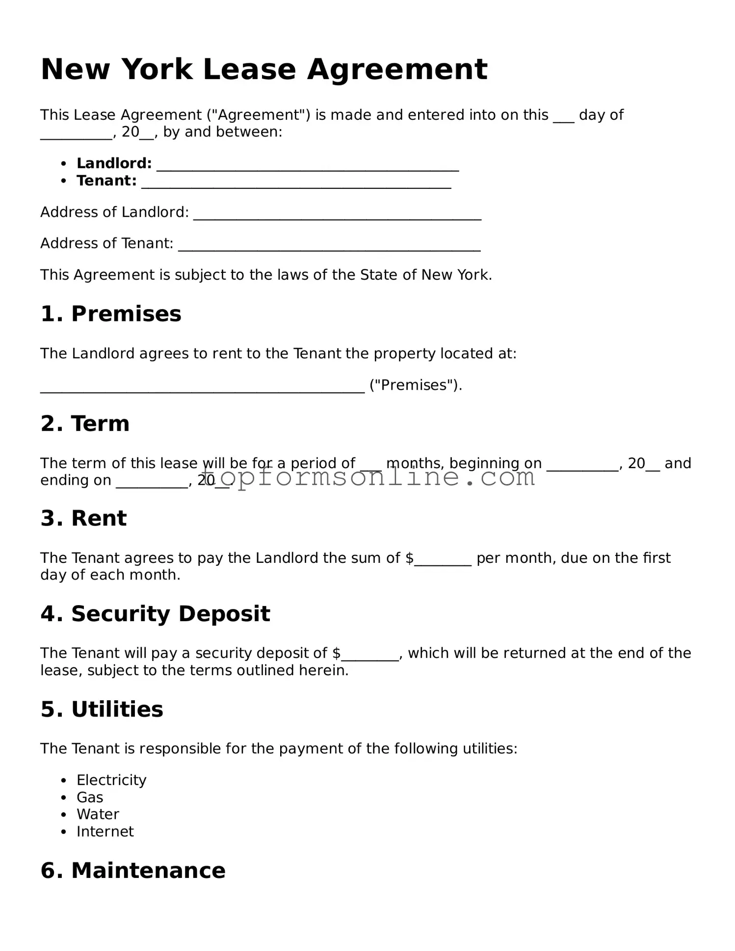Printable New York Lease Agreement Template