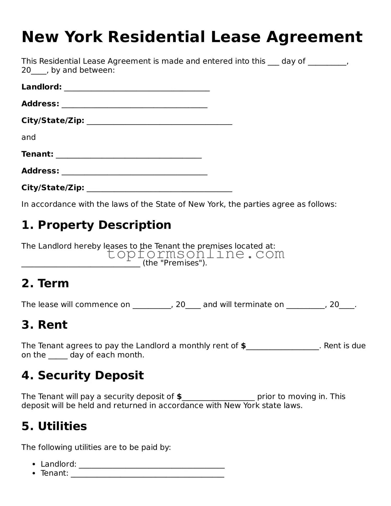 Printable New York Residential Lease Agreement Template