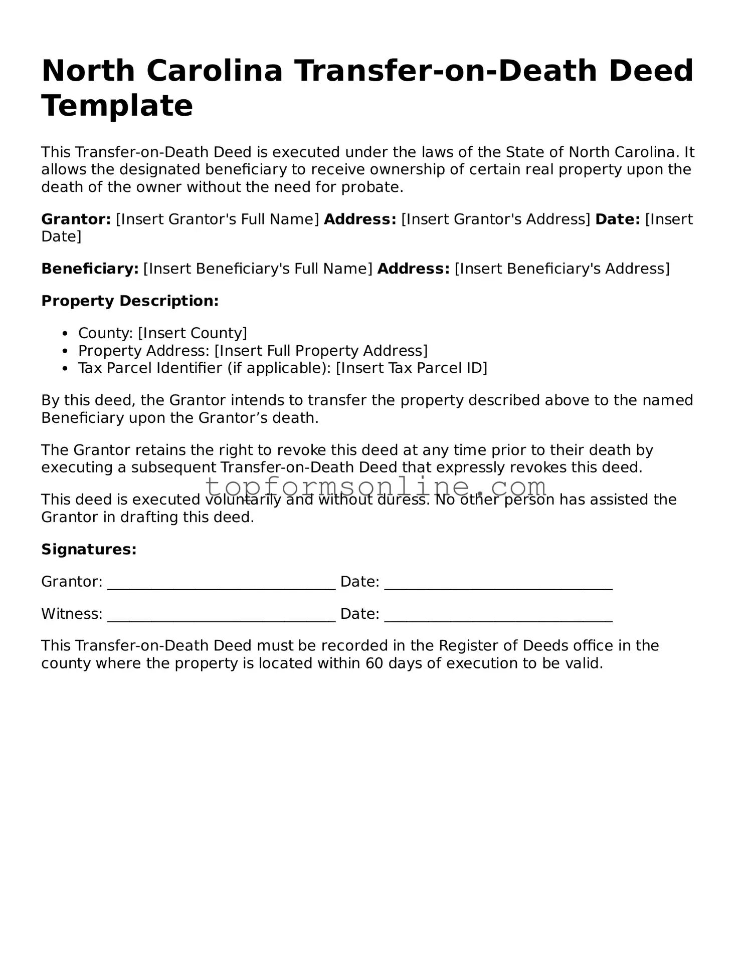 Printable North Carolina Transfer-on-Death Deed Template
