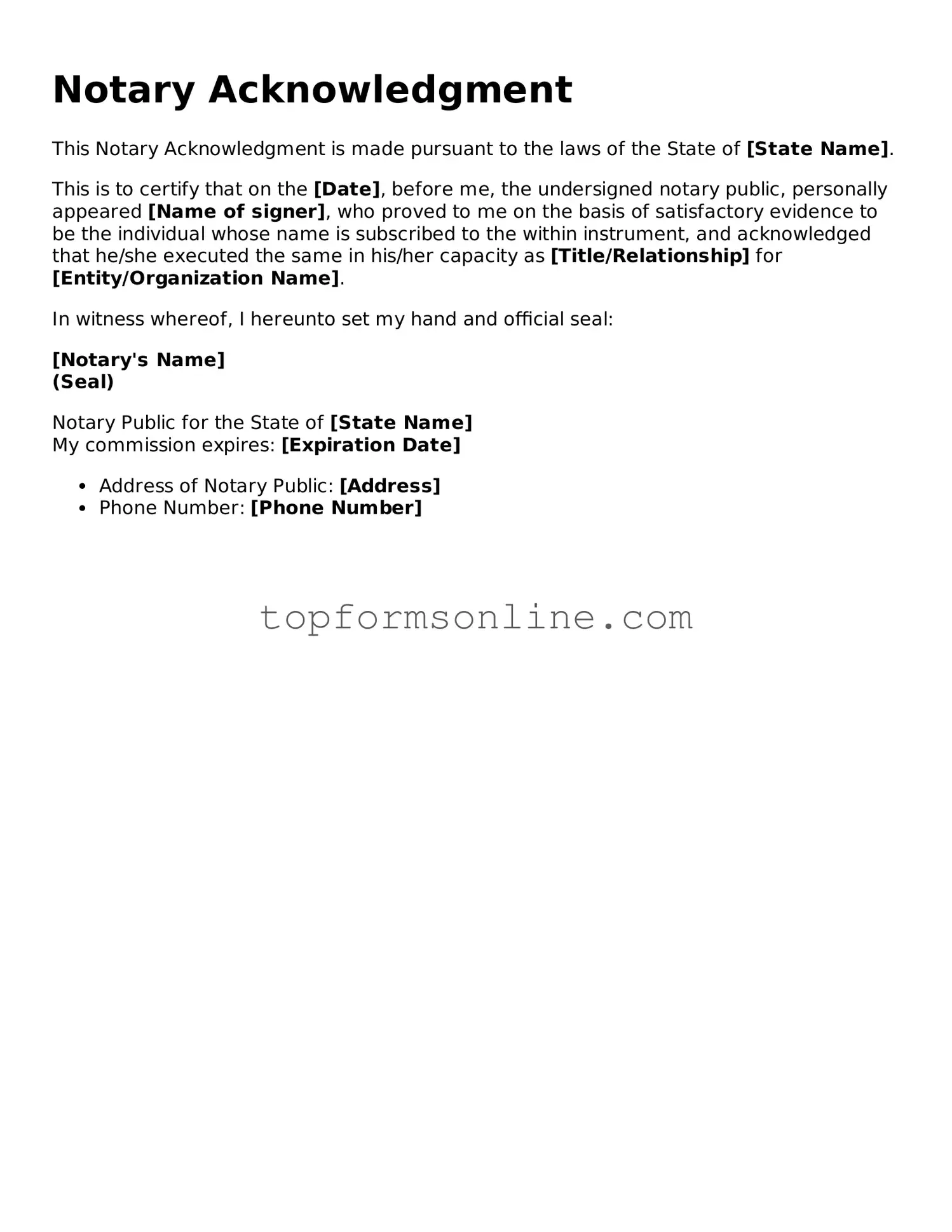 Valid Notary Acknowledgement Template