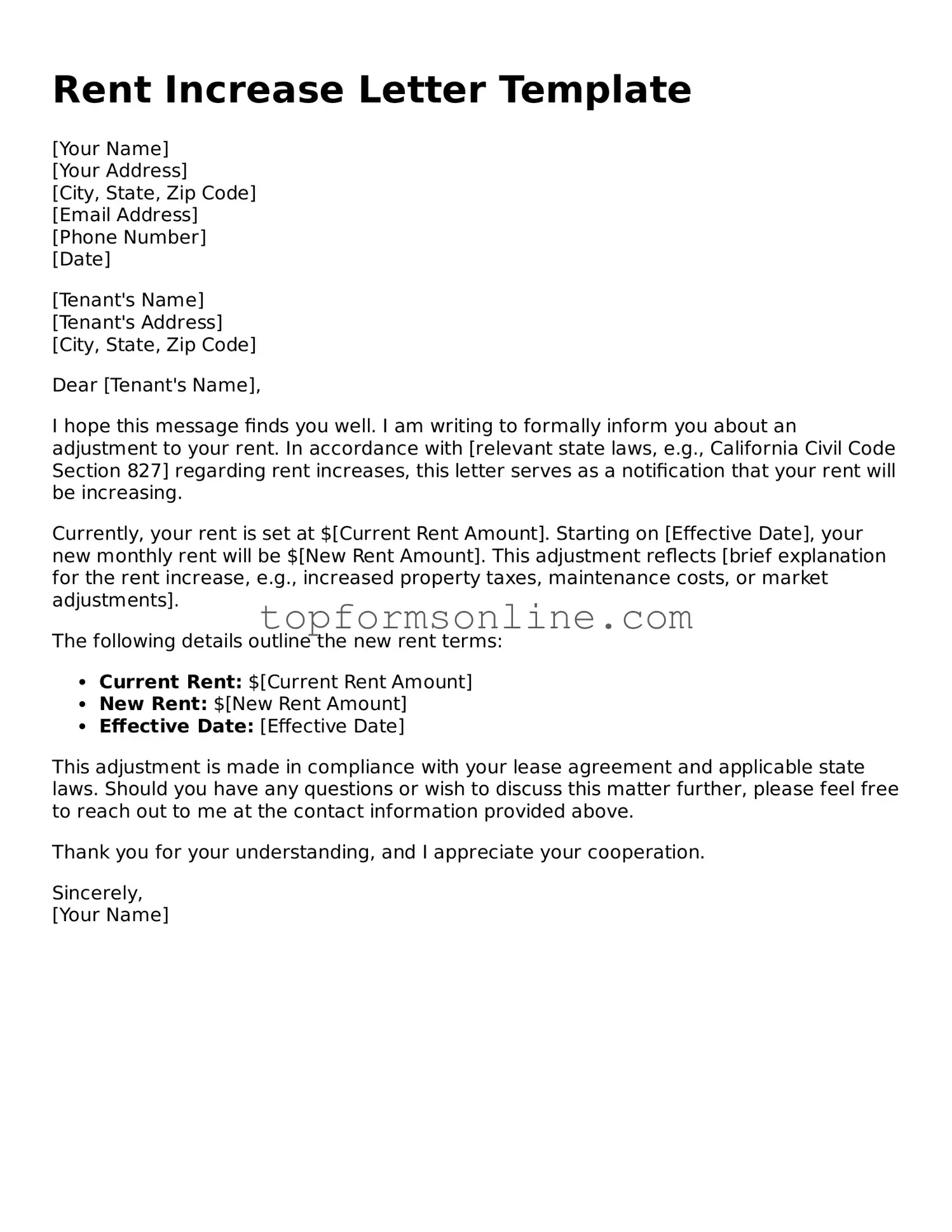 Valid Rent Increase Letter Template