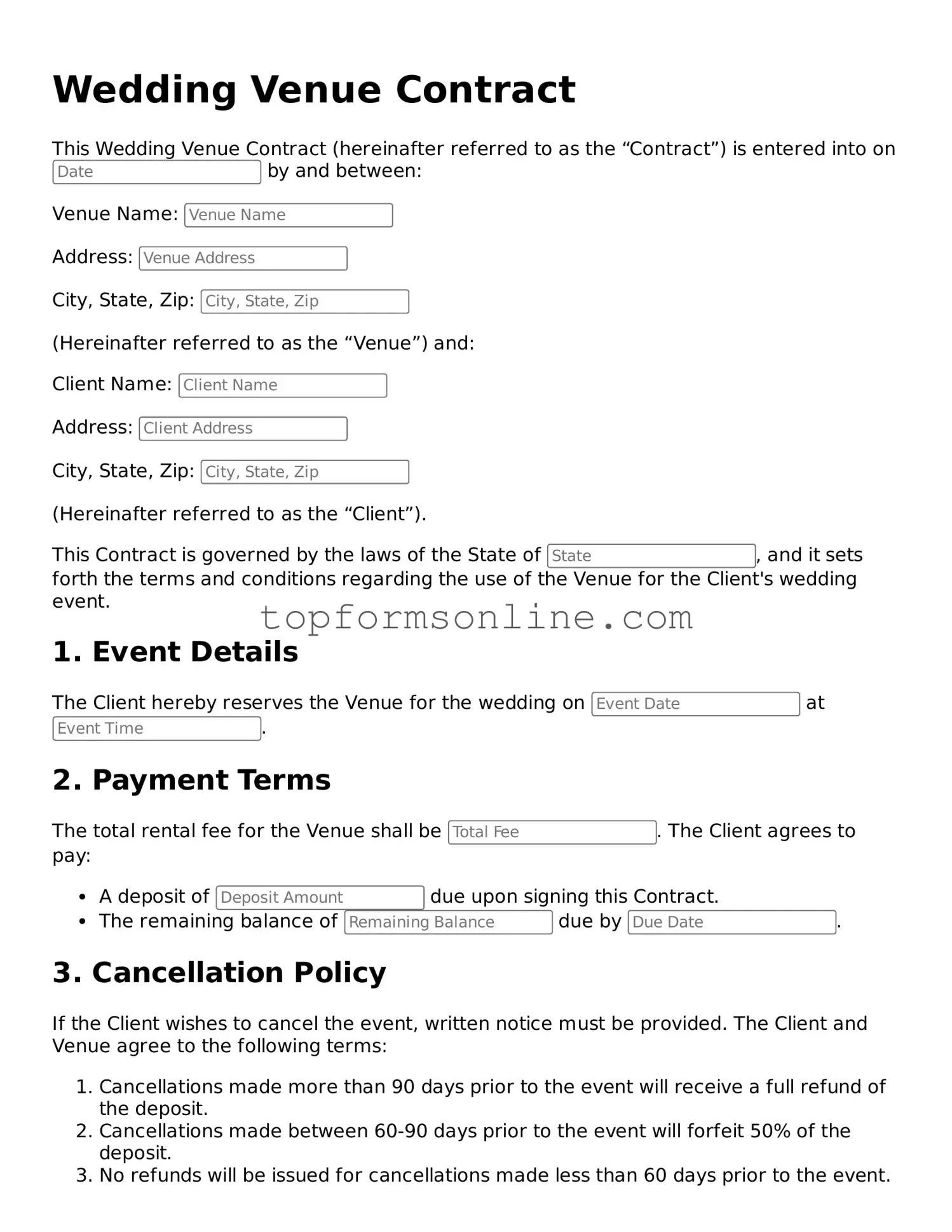 Valid Wedding Venue Contract Template