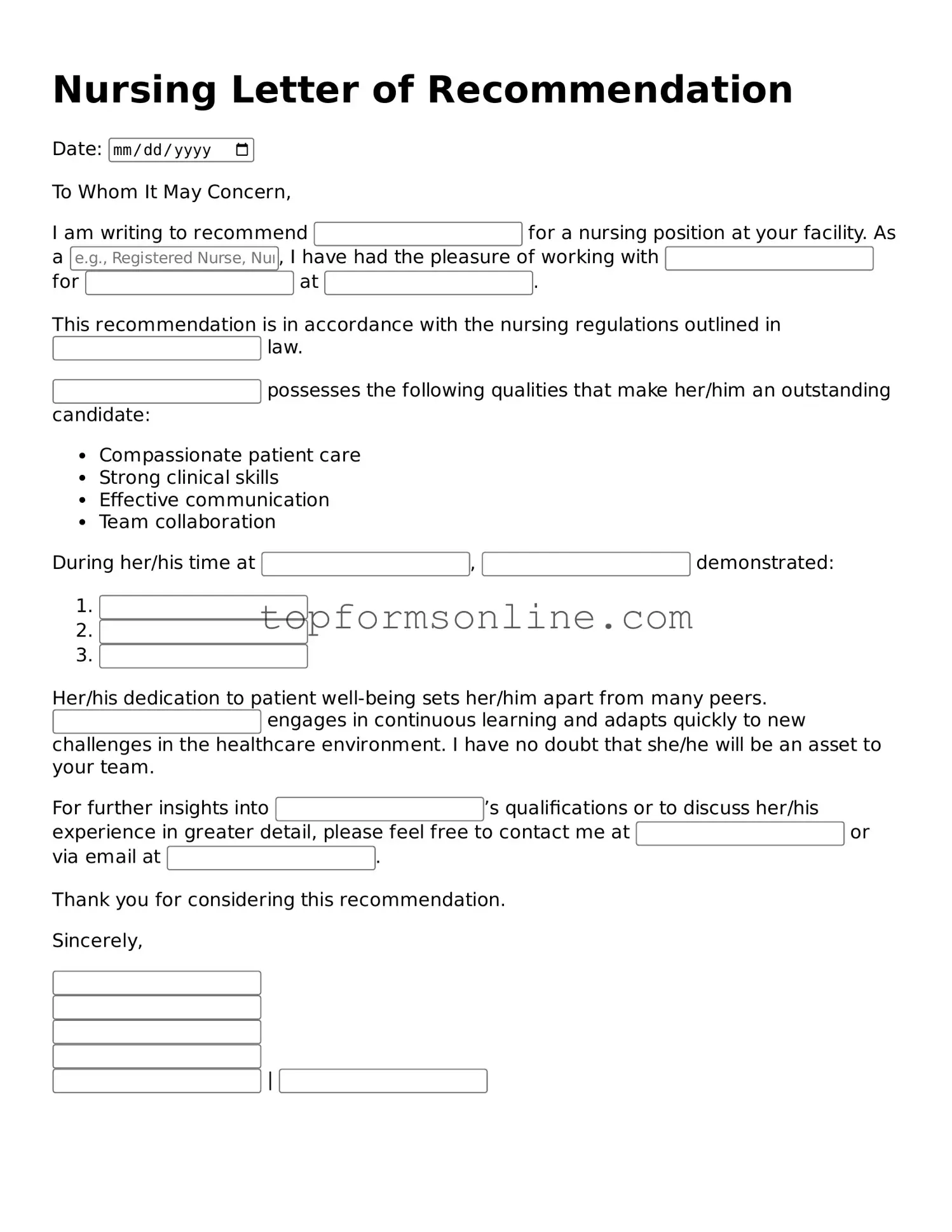 Valid Nursing Letter of Recommendation Template
