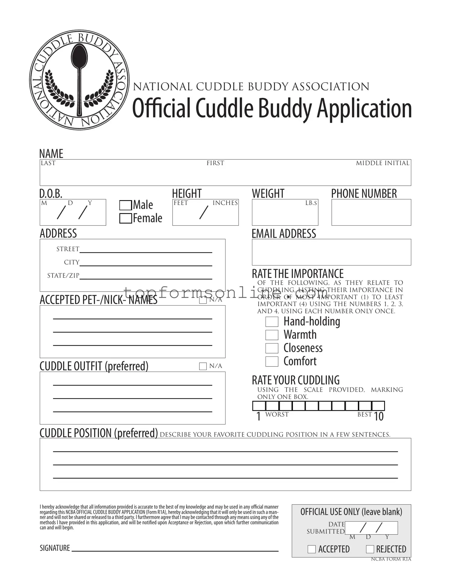 Fill Out a Valid Cuddle Buddy Application Form