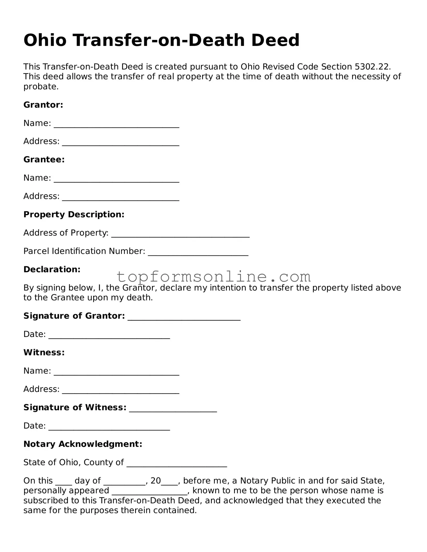 Printable Ohio Transfer-on-Death Deed Template