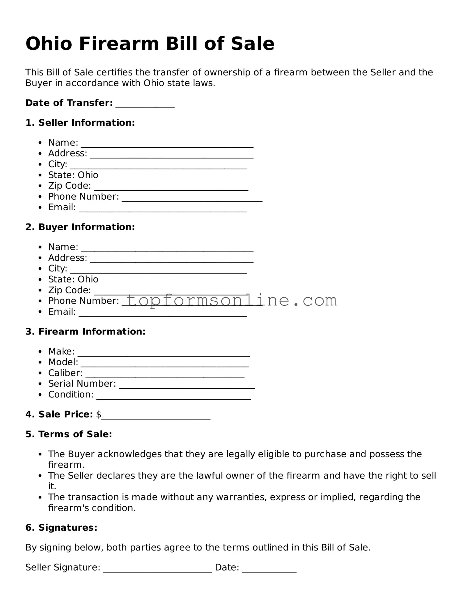 Printable Ohio Firearm Bill of Sale Template