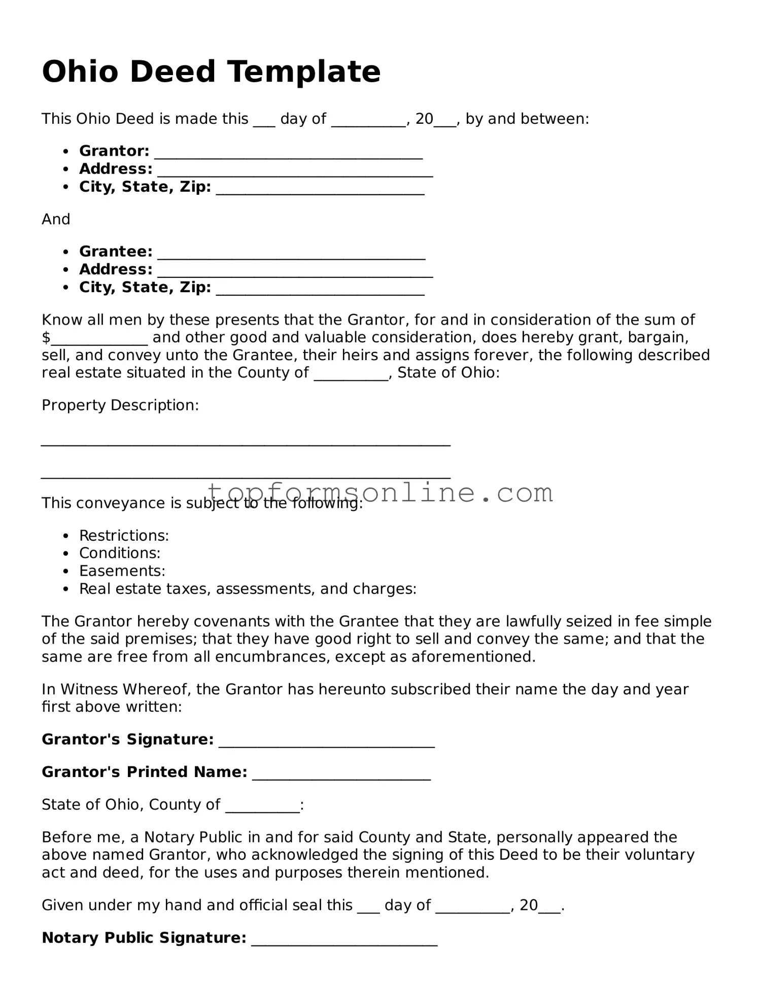 Printable Ohio Deed Template