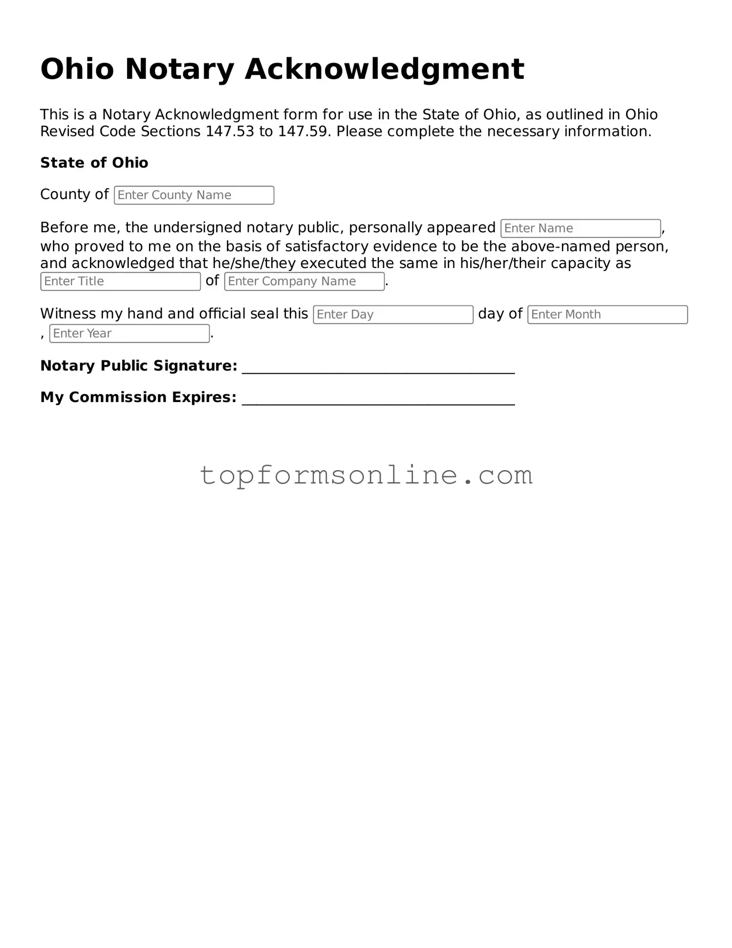 Printable Ohio Notary Acknowledgement Template