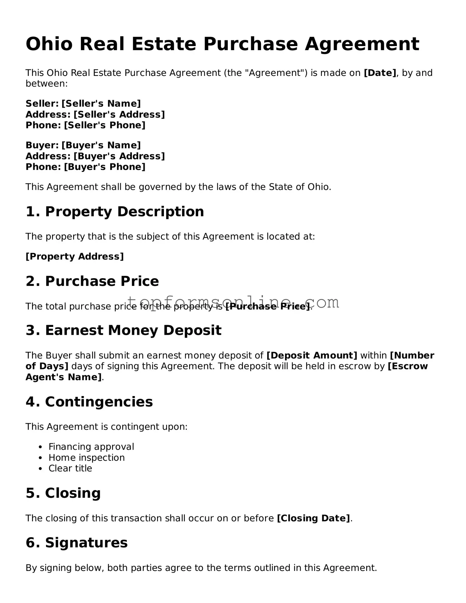 Printable Ohio Real Estate Purchase Agreement Template