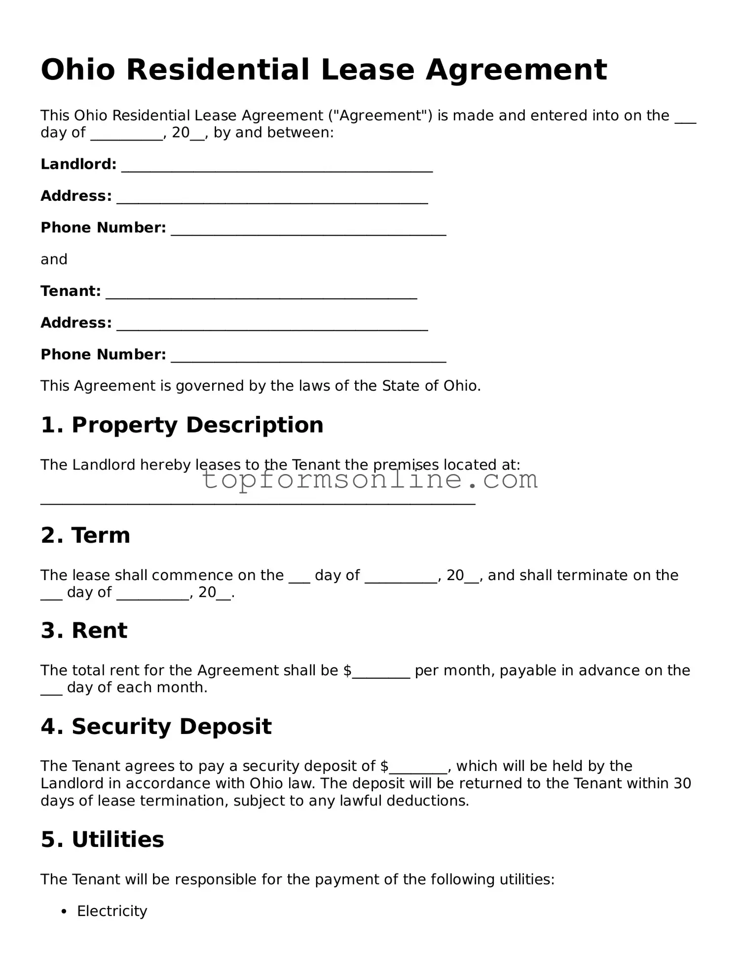 Printable Ohio Lease Agreement Template