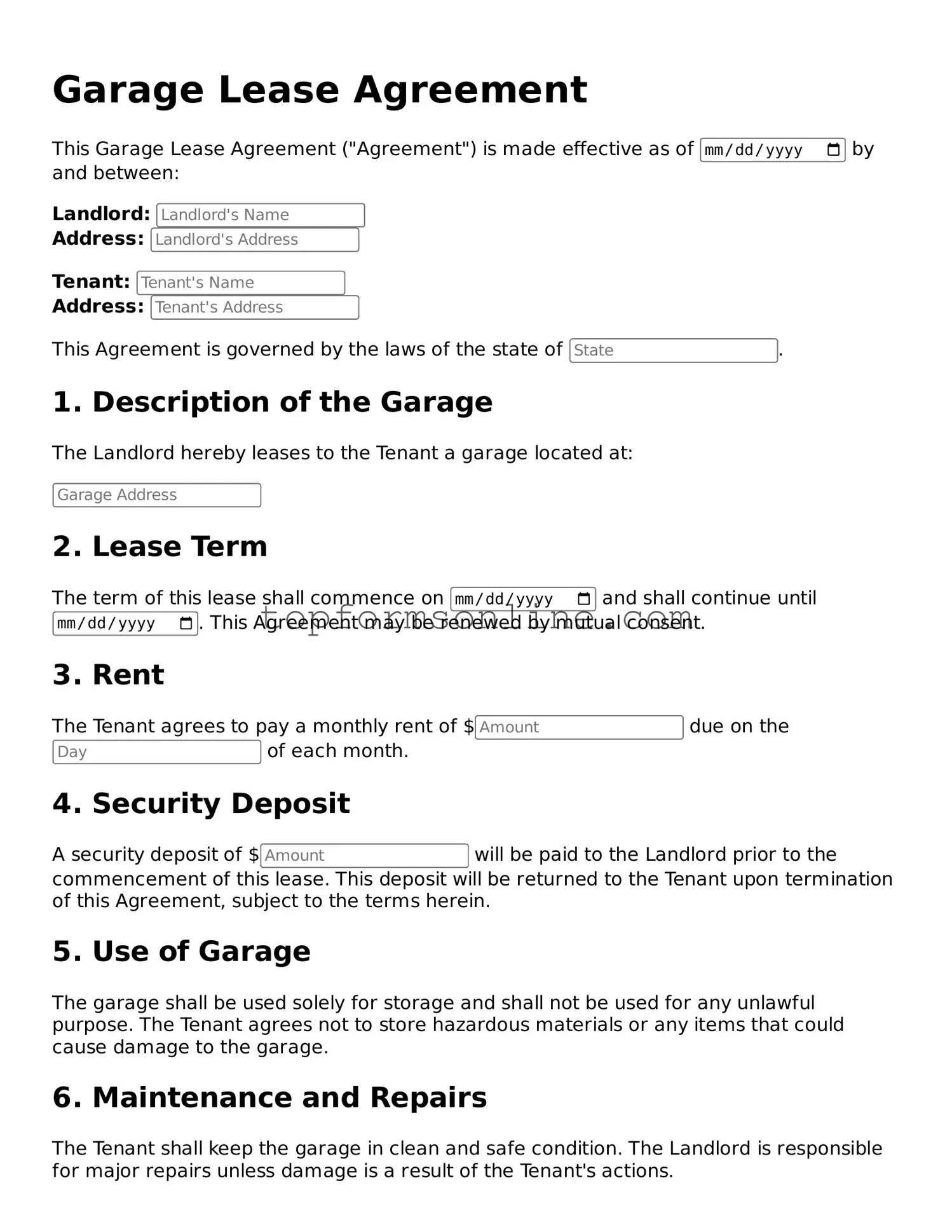 Valid Garage Lease Agreement Template