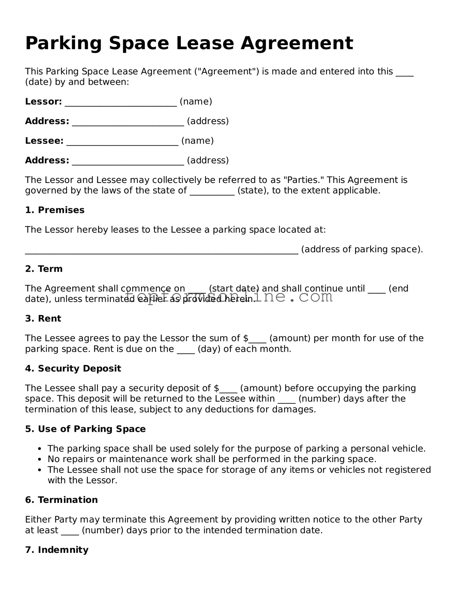 Valid Parking Space Lease Agreement Template